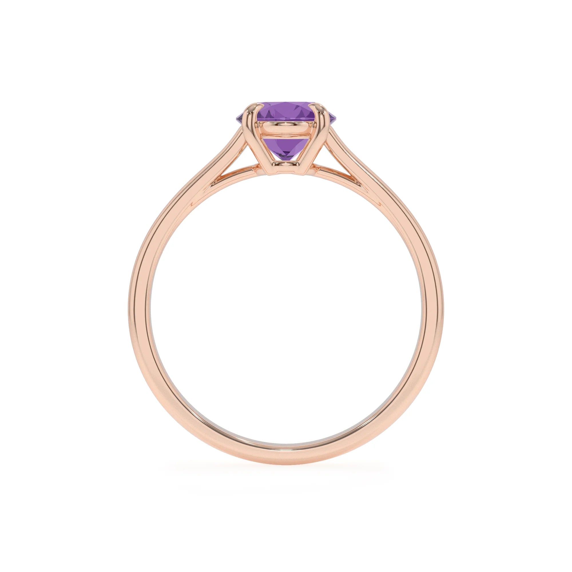 lab grown amethyst oval solitaire rings in rose gold