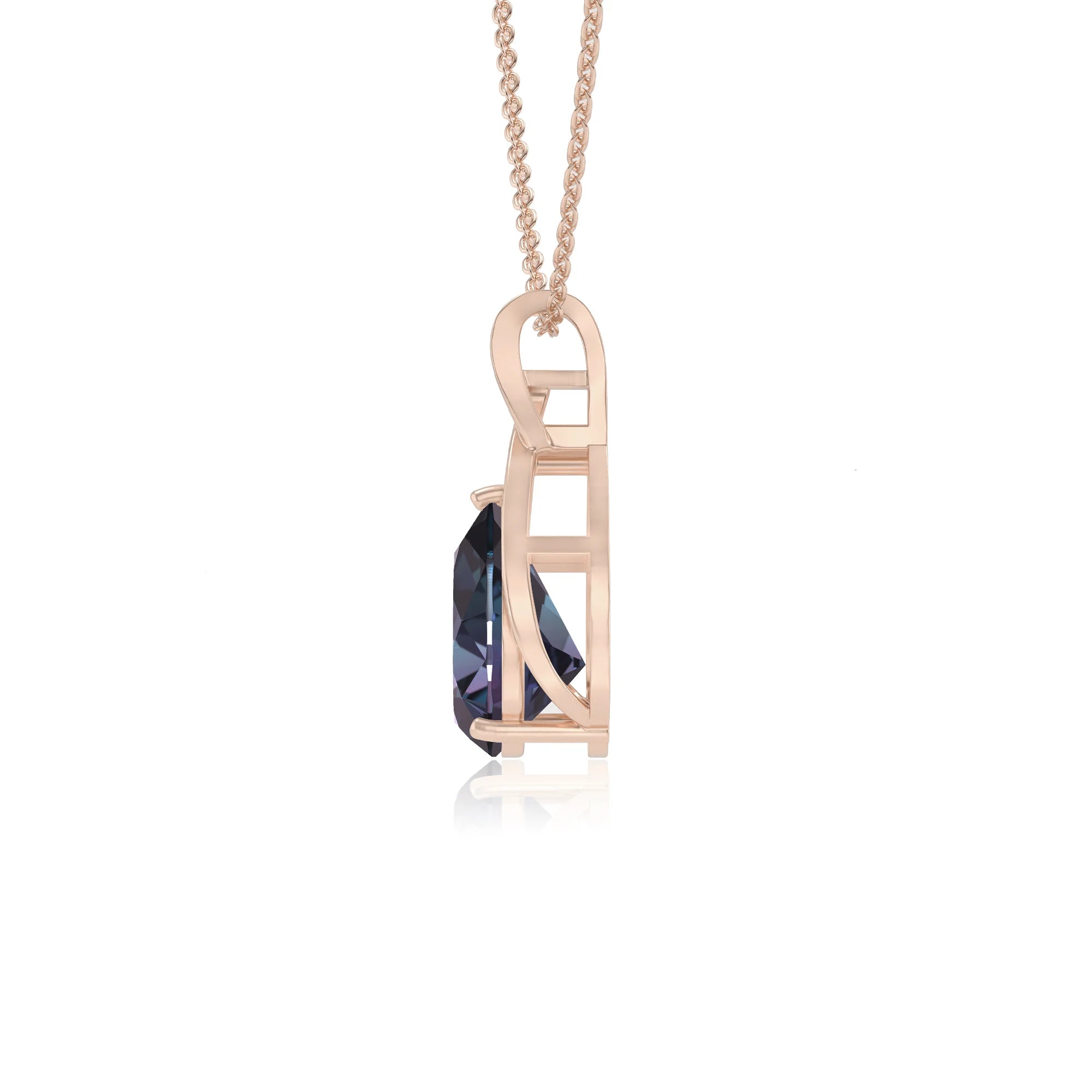 lab grown alexandrite pear solitaire necklaces in rose gold