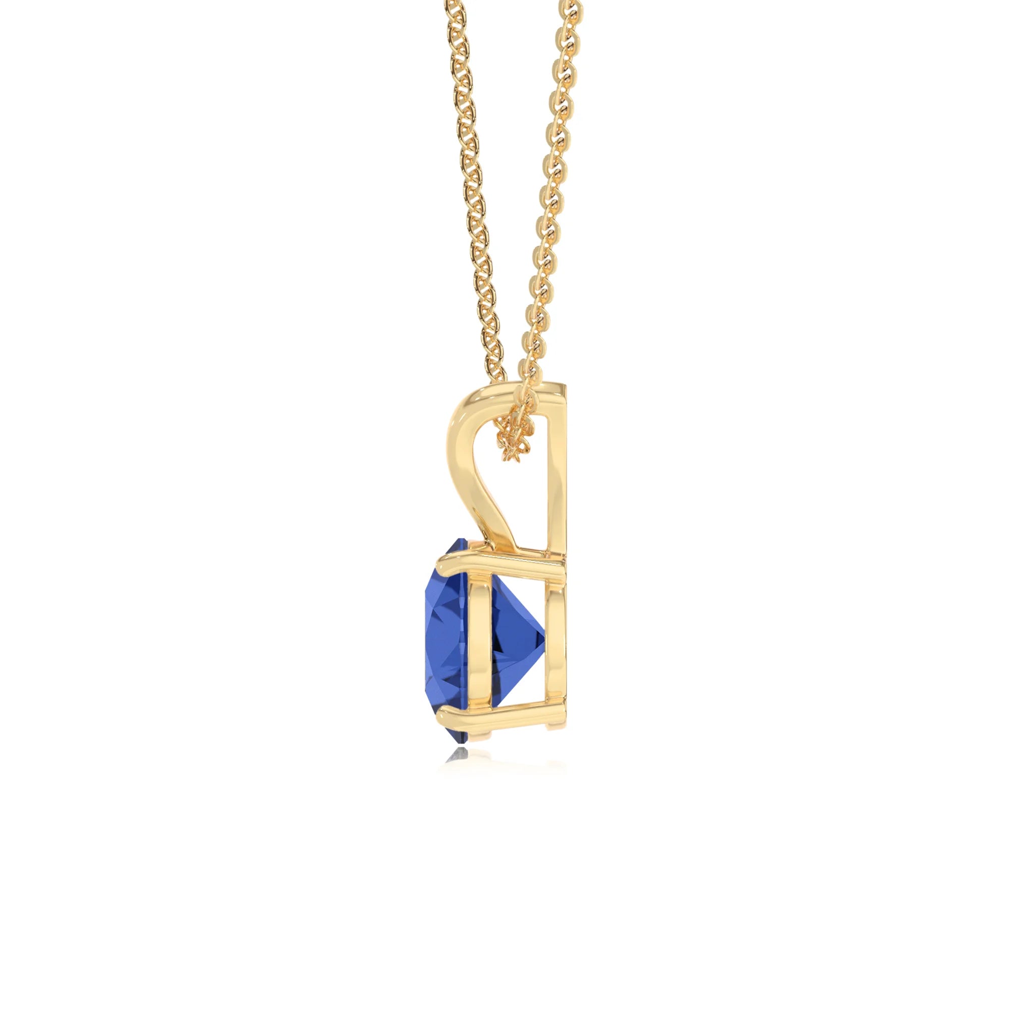 lab grown blue-sapphire round solitaire v-bale necklaces in yellow gold