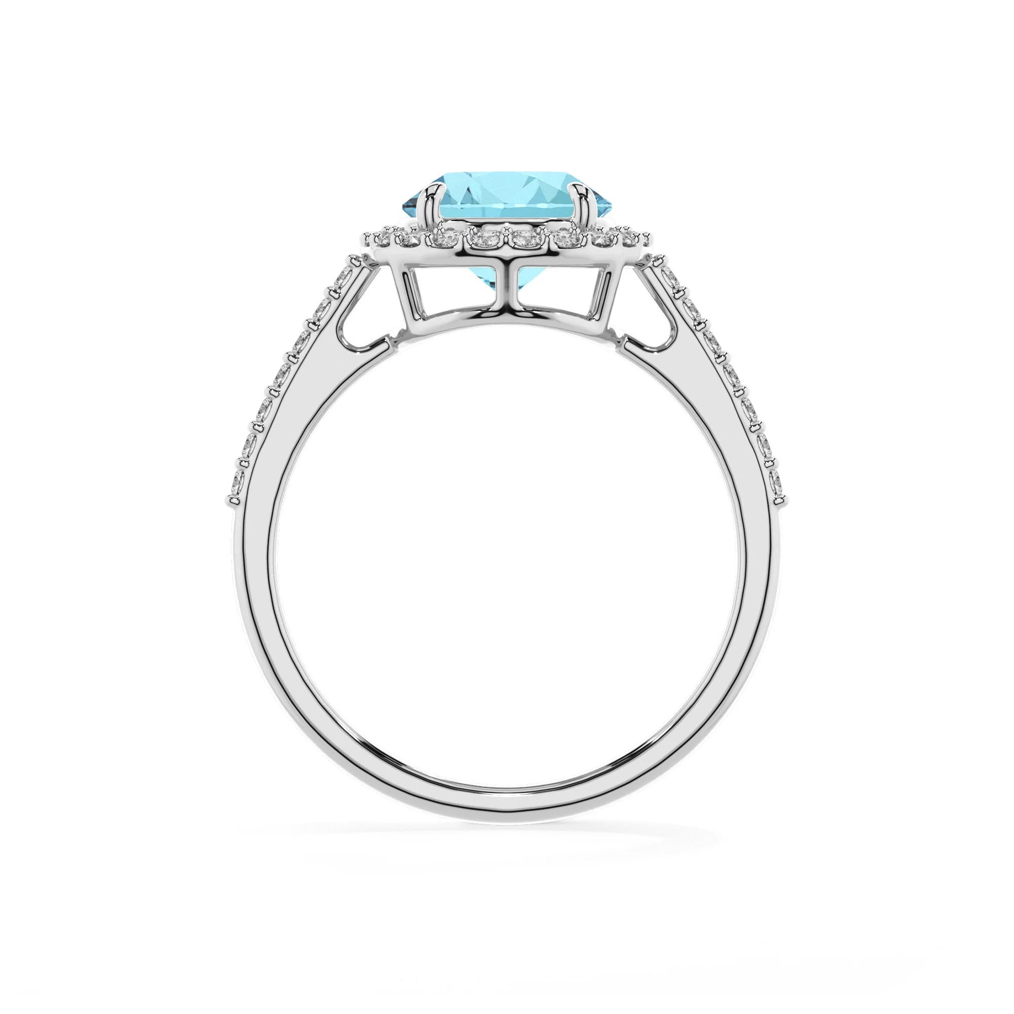 lab grown aquamarine round solitaire rings in sterling silver