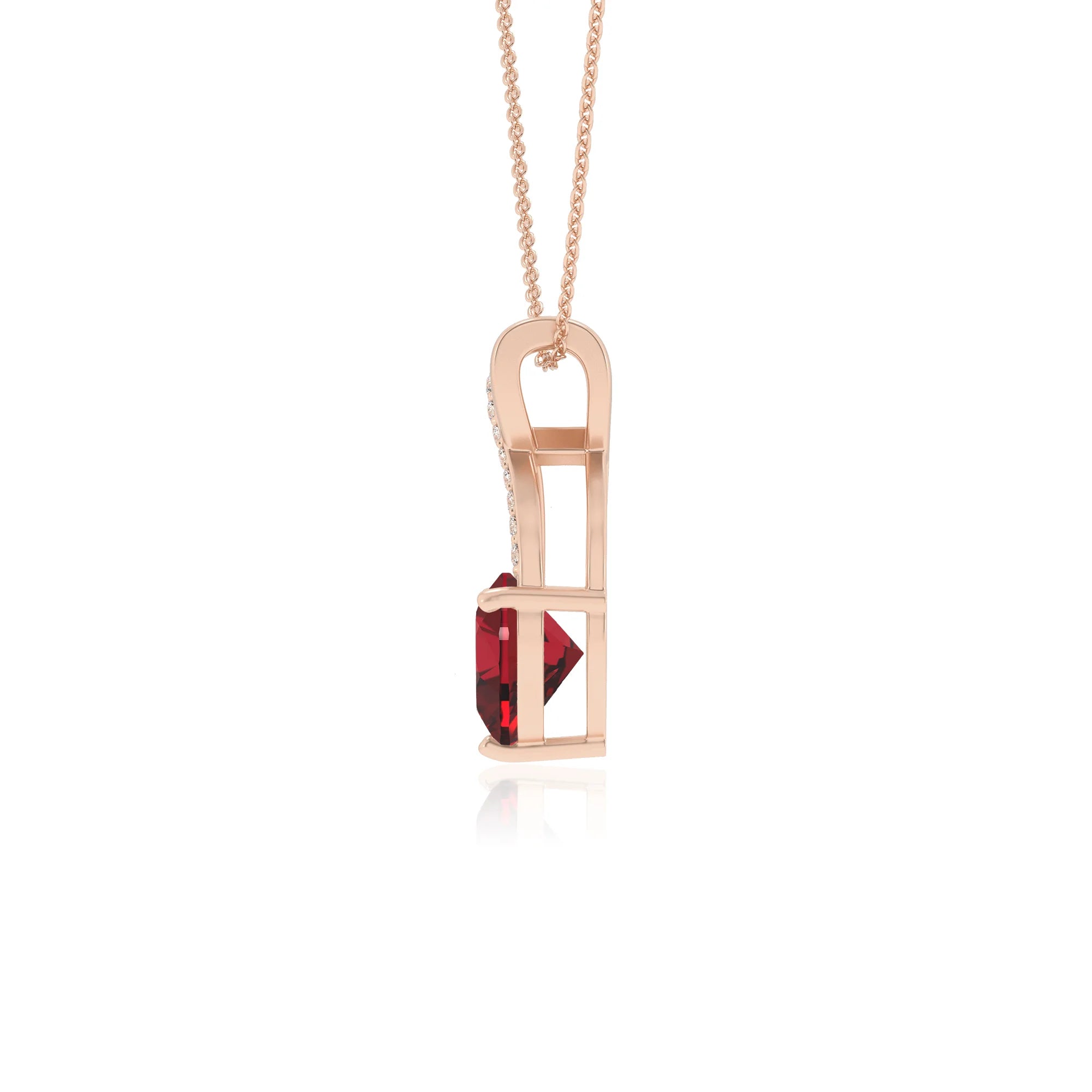 lab grown ruby heart solitaire necklaces in rose gold