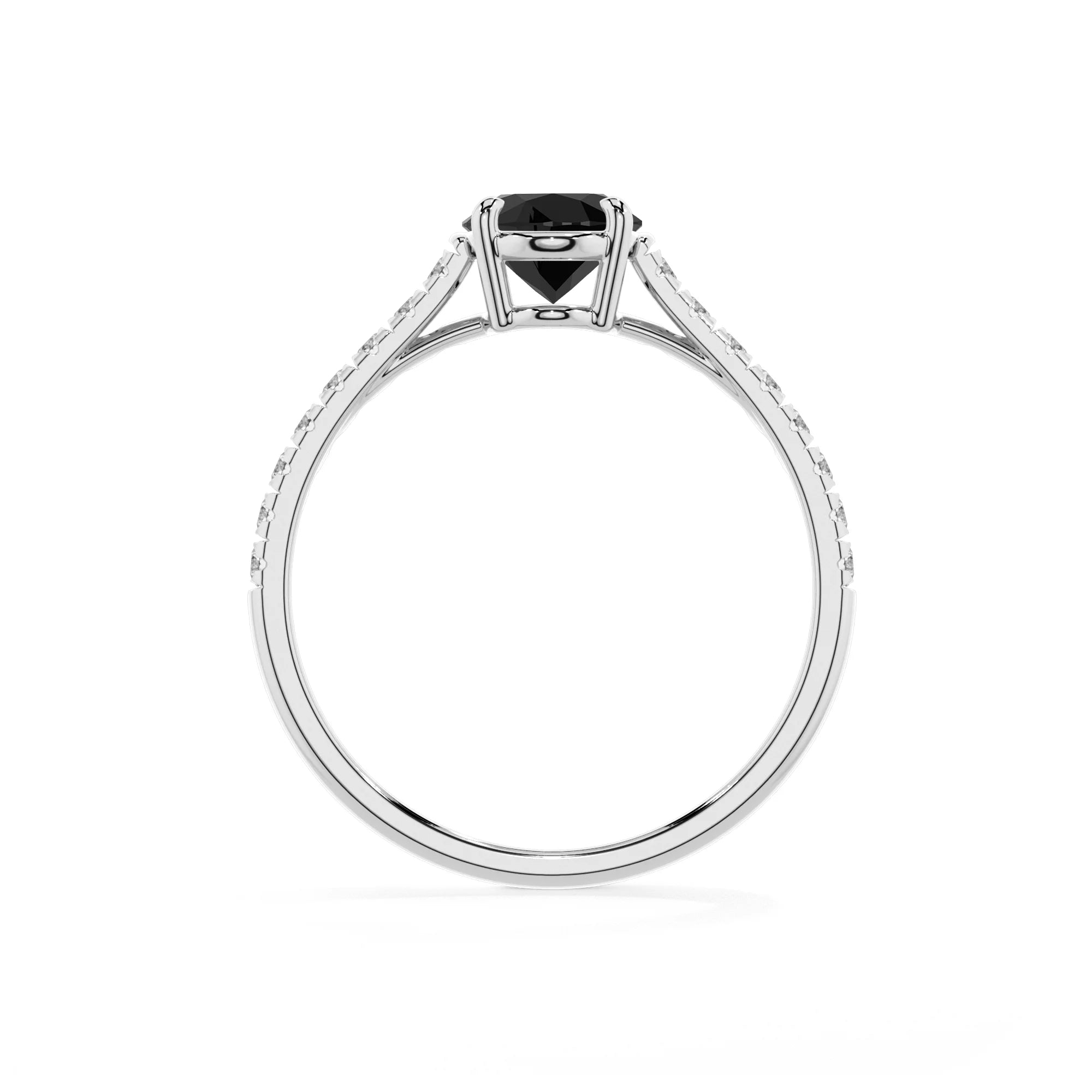 natural black-onyx oval half eternity solitaire engagement rings in sterling silver