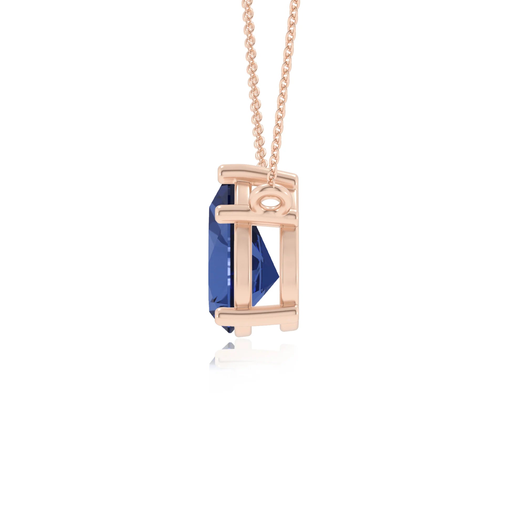 lab grown blue-sapphire pear solitaire necklaces in rose gold