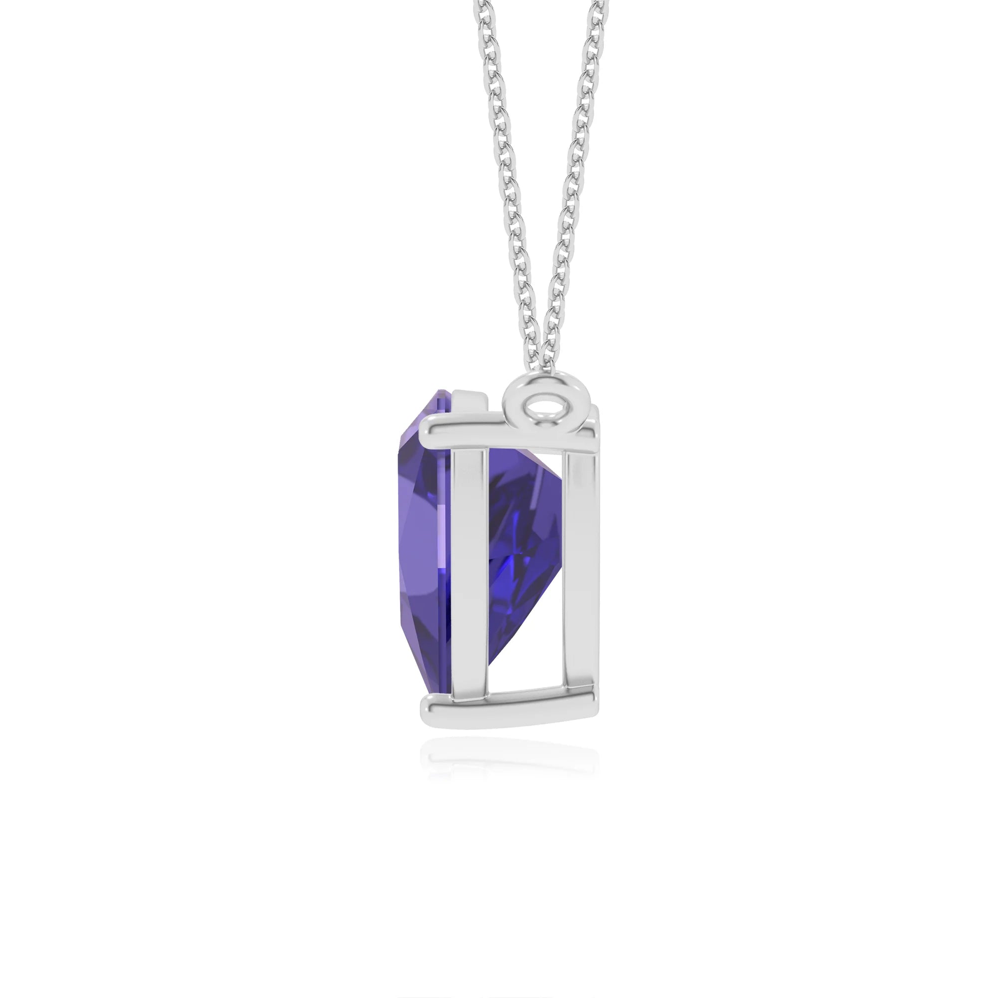 lab grown tanzanite trillion solitaire necklaces in white gold