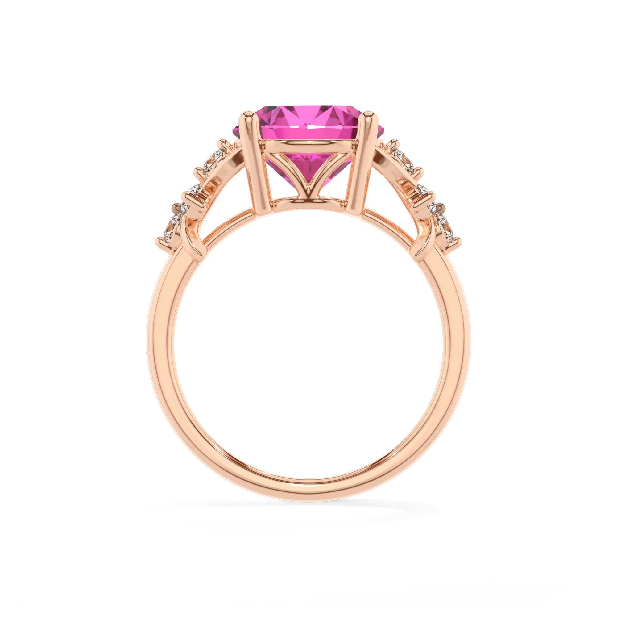 lab grown pink-sapphire round solitaire rings in rose gold