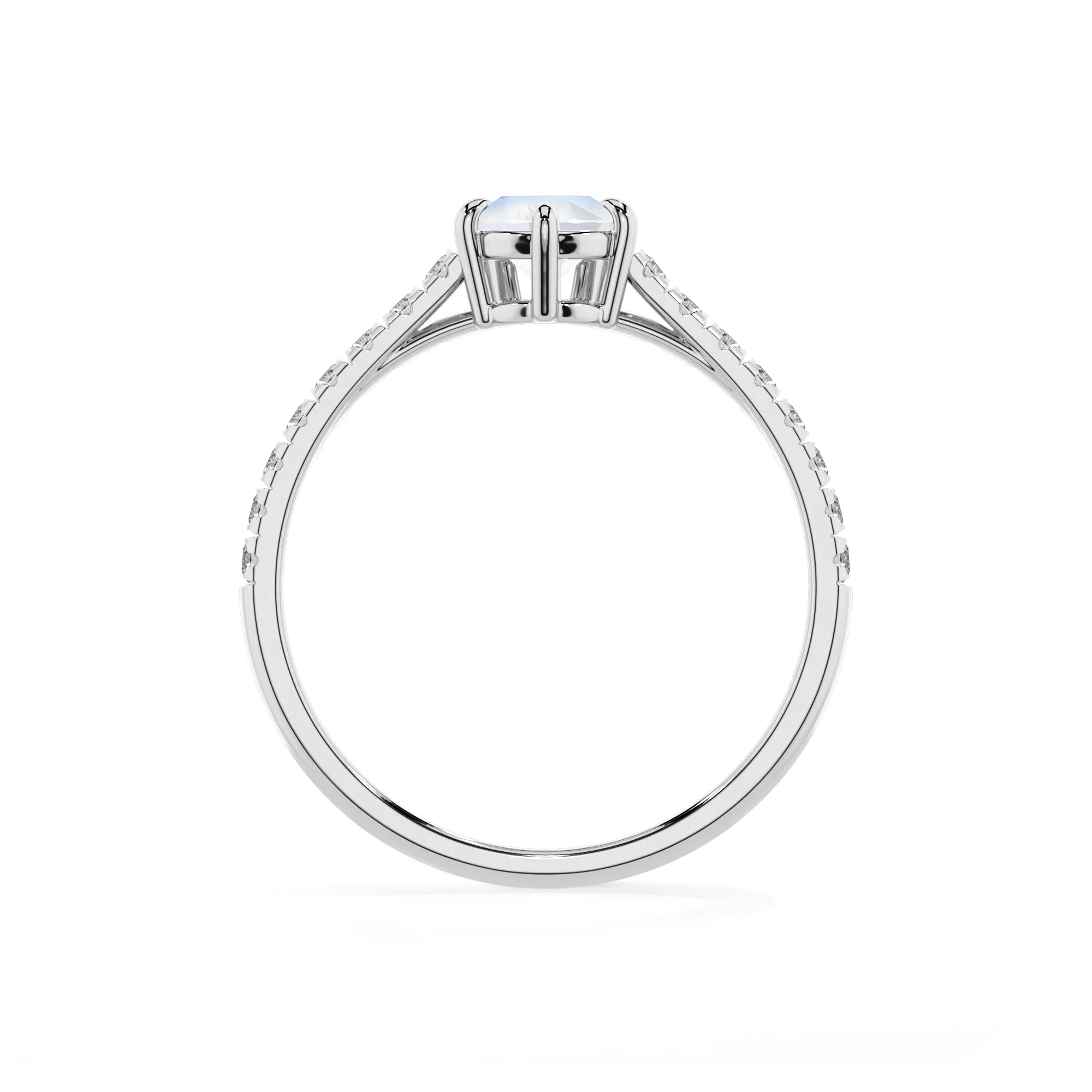 natural rainbow-moonstone pear half eternity solitaire engagement rings in platinum