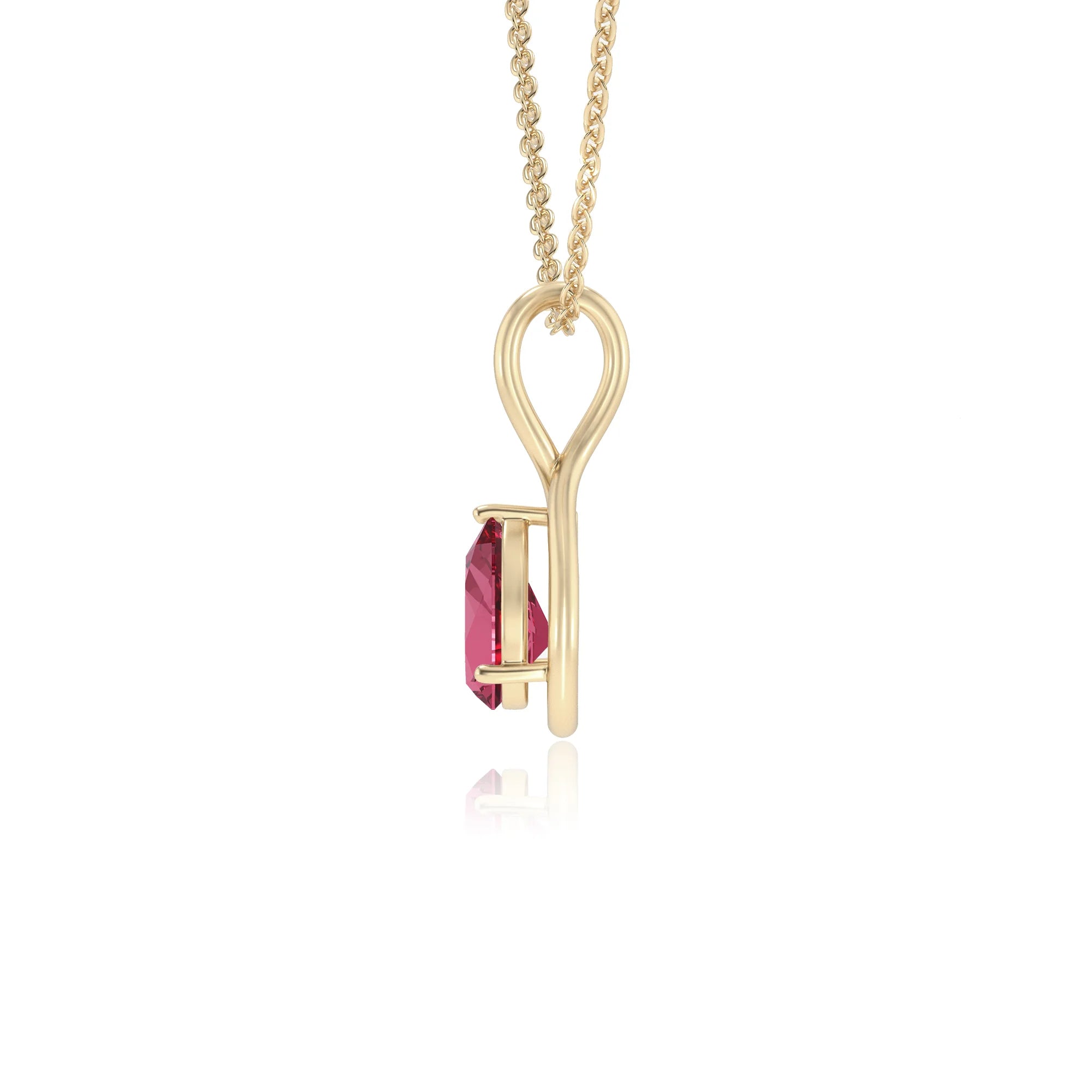 lab grown pink-tourmaline pear solitaire necklaces in yellow gold