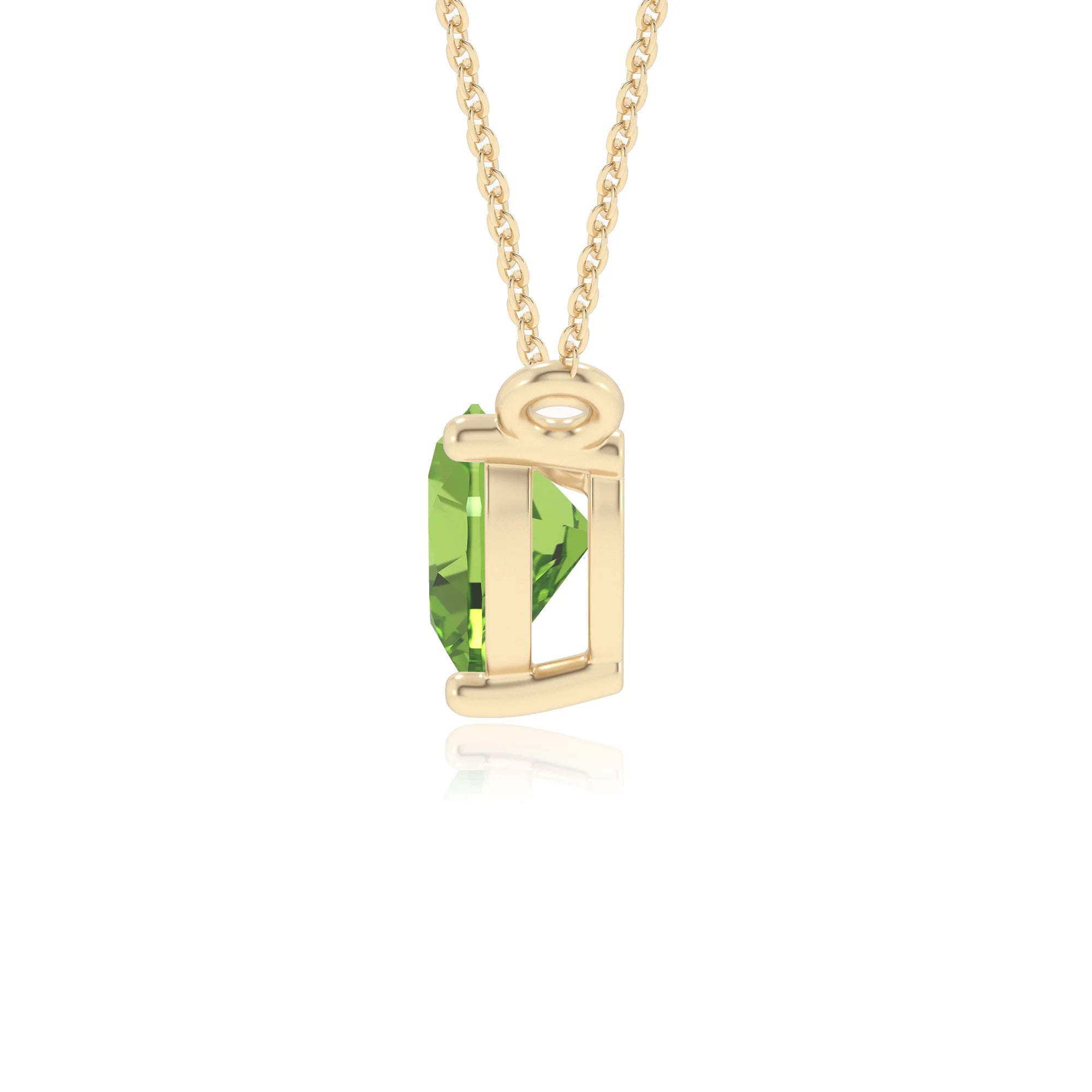 natural peridot heart solitaire necklaces in yellow gold