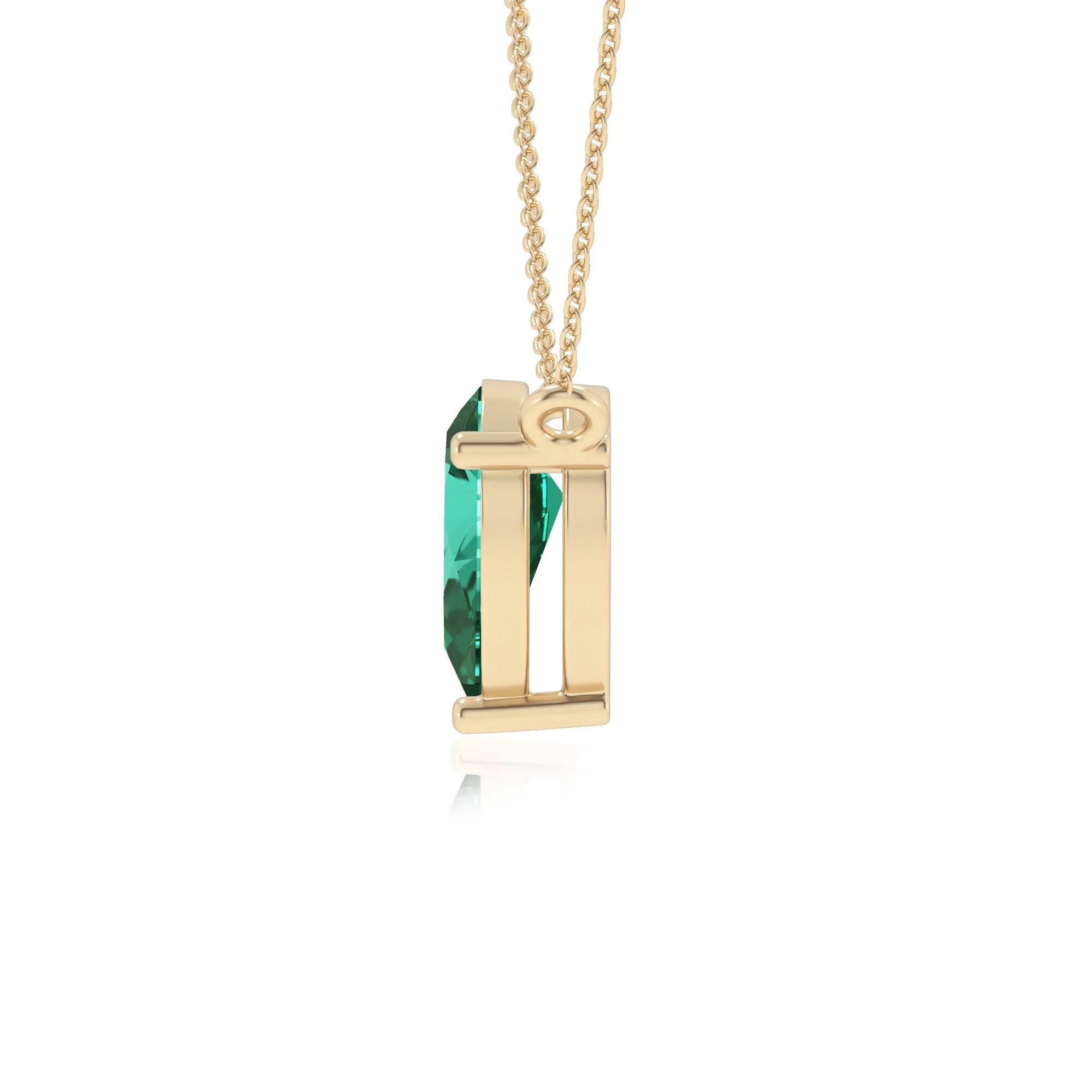 lab grown emerald pear solitaire necklaces in yellow gold