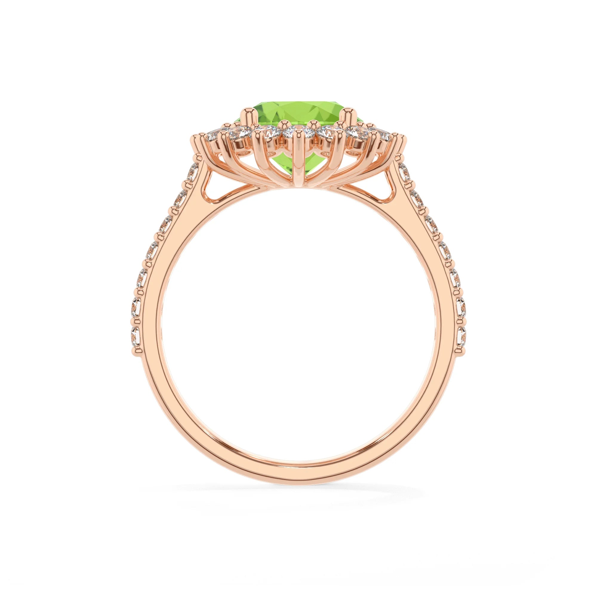 natural peridot round solitaire rings in rose gold