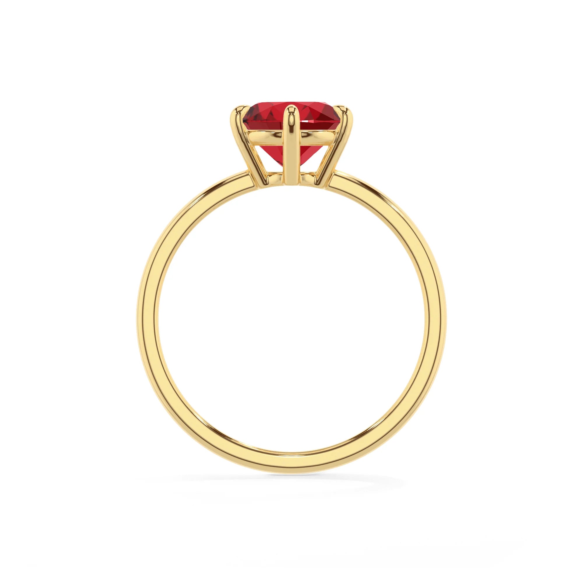 lab grown ruby round solitaire rings in yellow gold