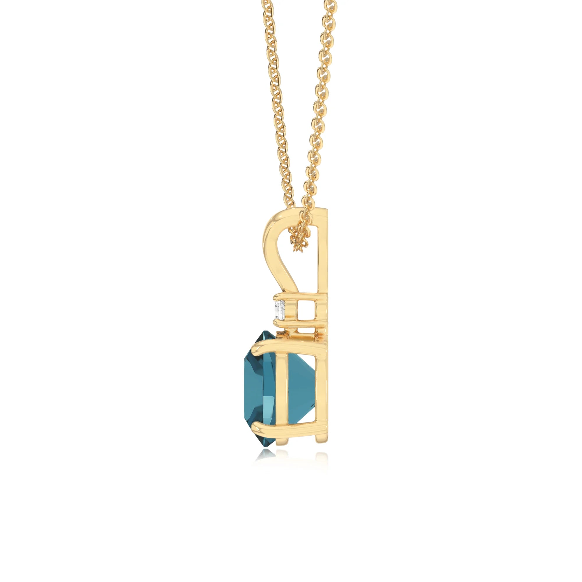 natural london-blue-topaz cushion solitaire v-bale necklaces in yellow gold