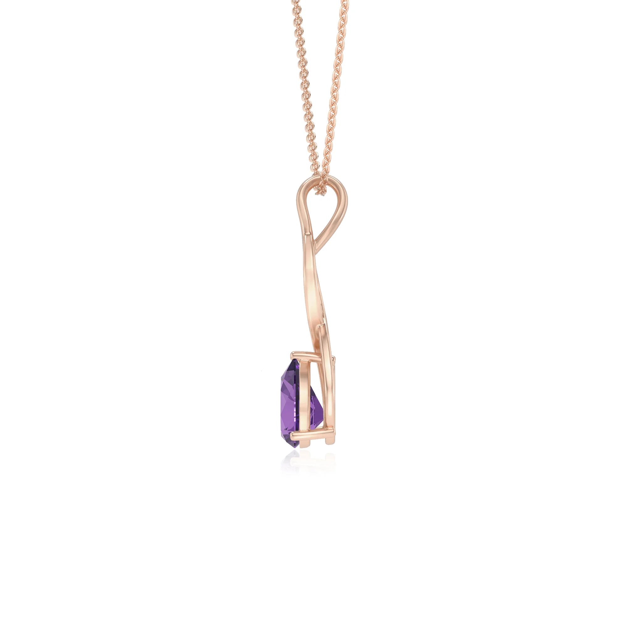 lab grown amethyst pear solitaire necklaces in rose gold