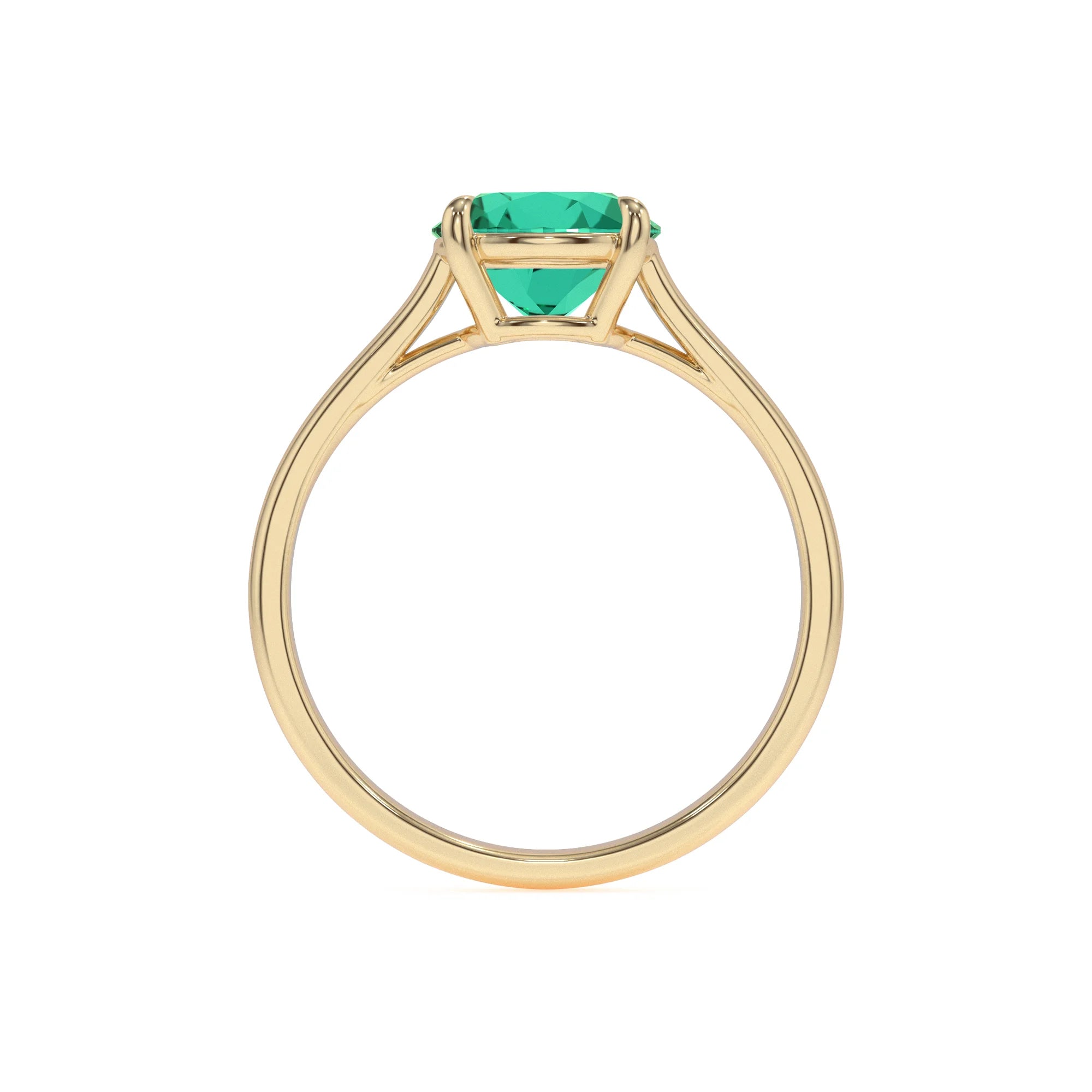 lab grown emerald round solitaire rings in yellow gold
