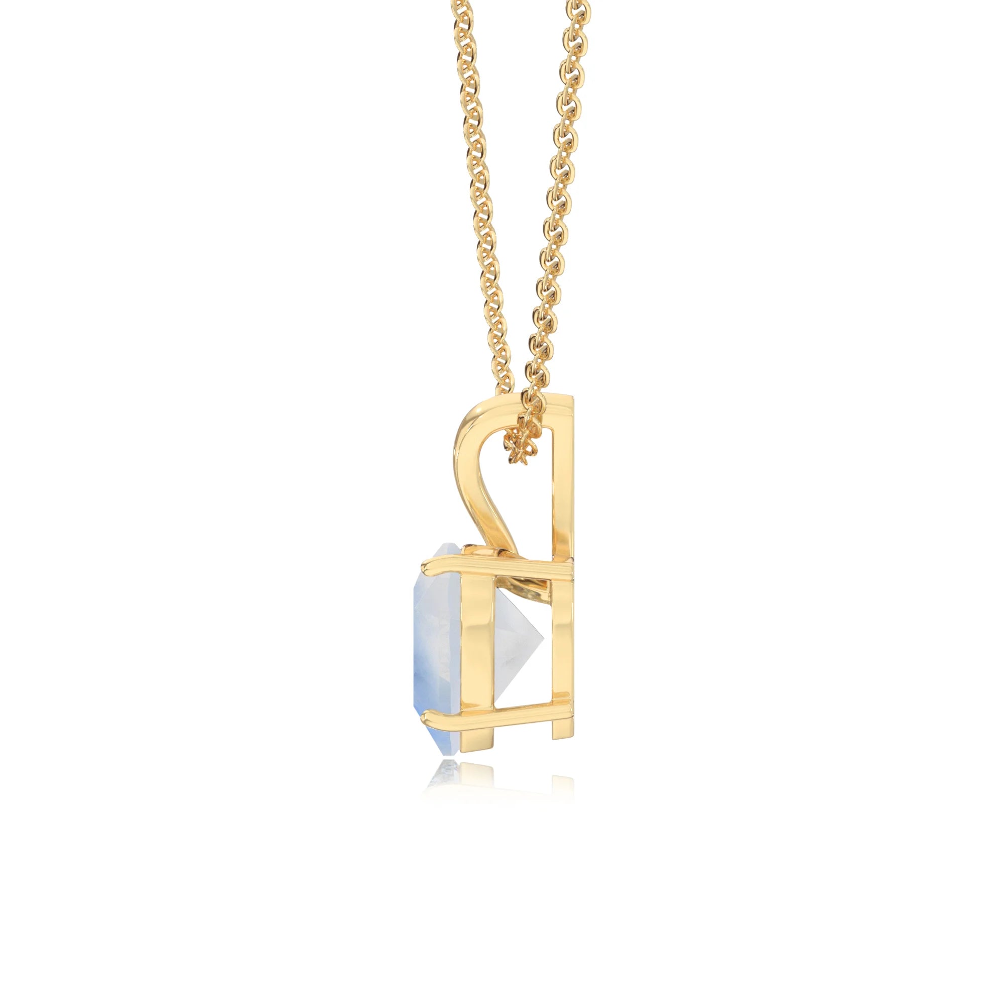 natural rainbow-moonstone heart solitaire v-bale necklaces in yellow gold
