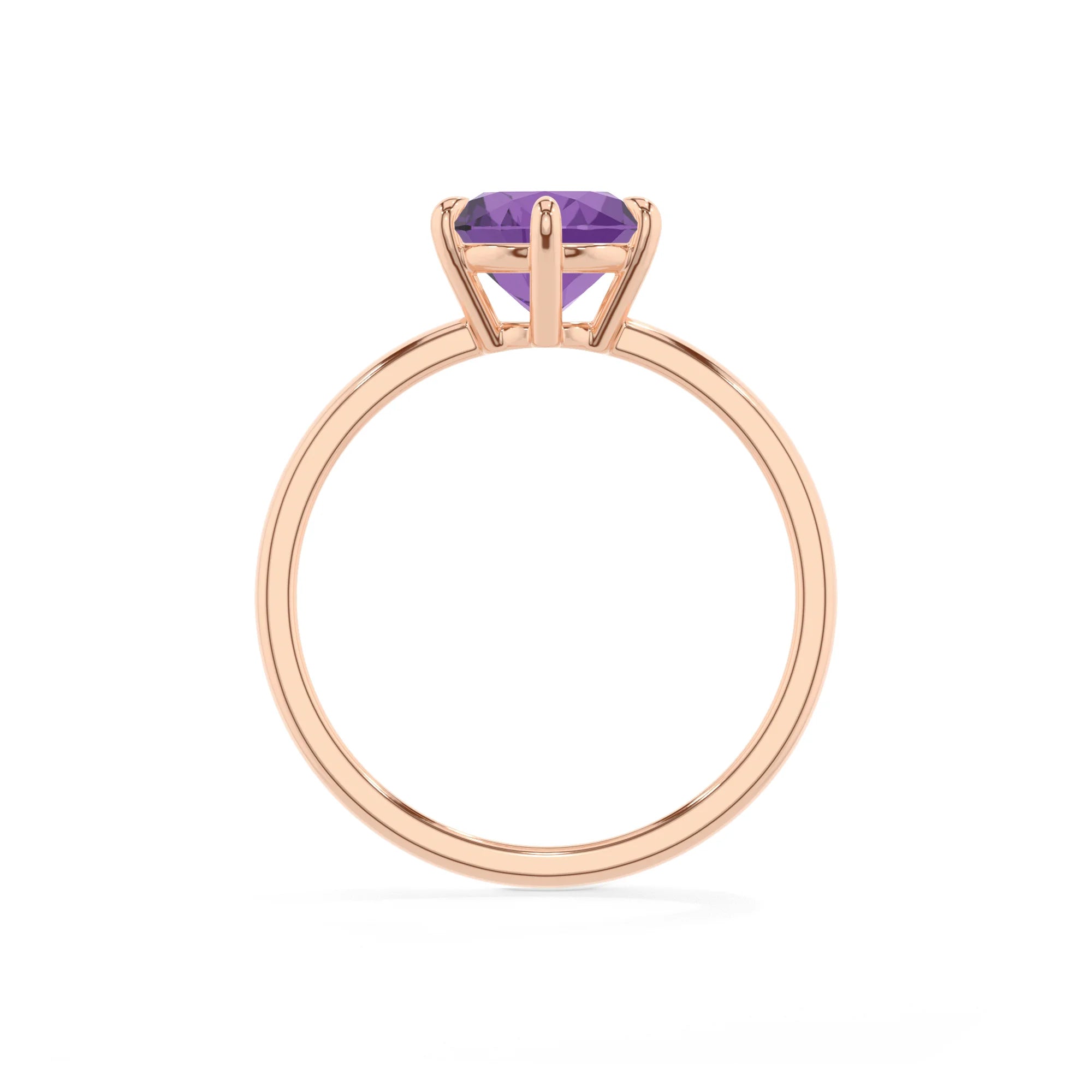 lab grown amethyst round solitaire rings in rose gold