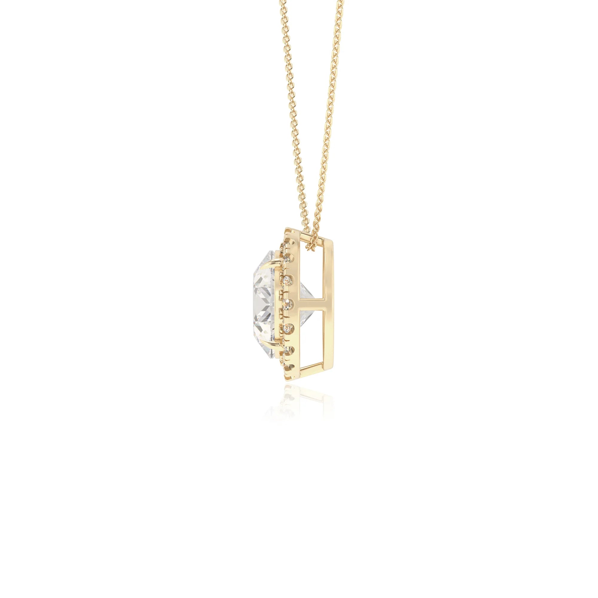 lab grown moissanite round solitaire necklaces in yellow gold