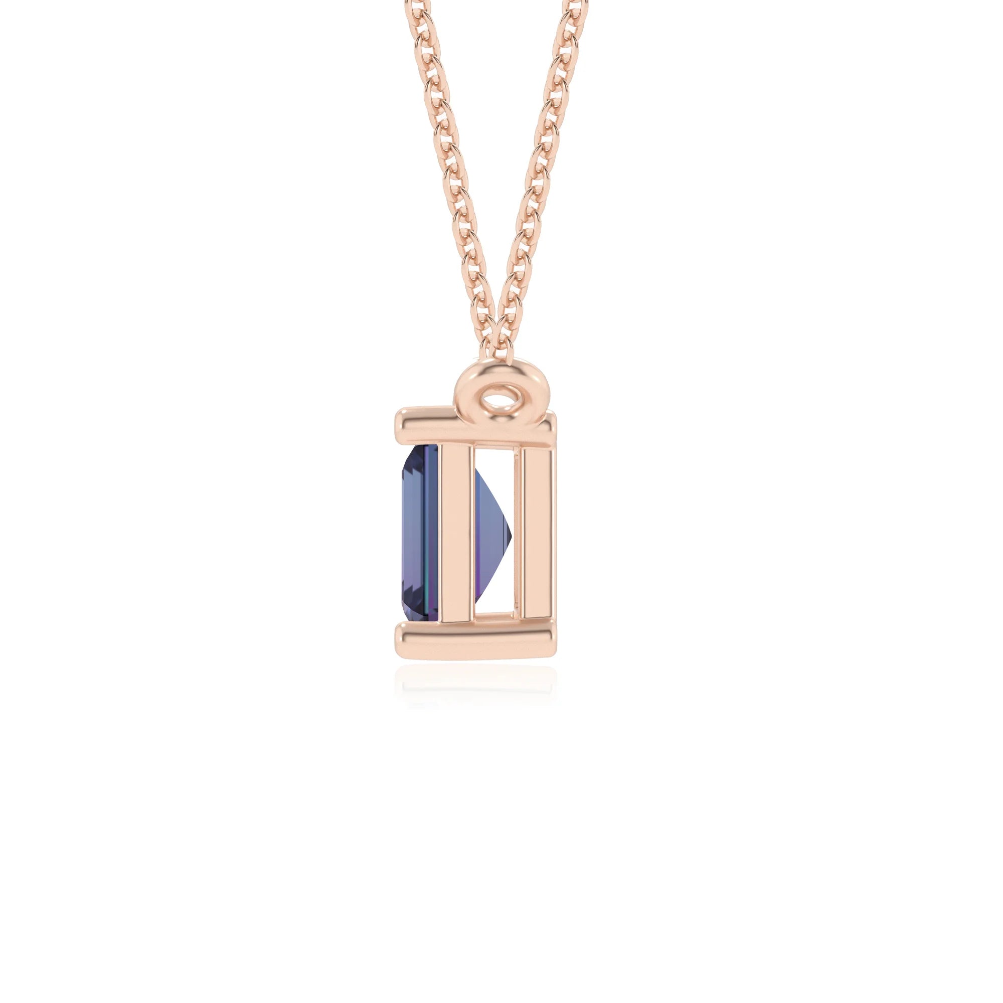 lab grown alexandrite emerald cut solitaire necklaces in rose gold