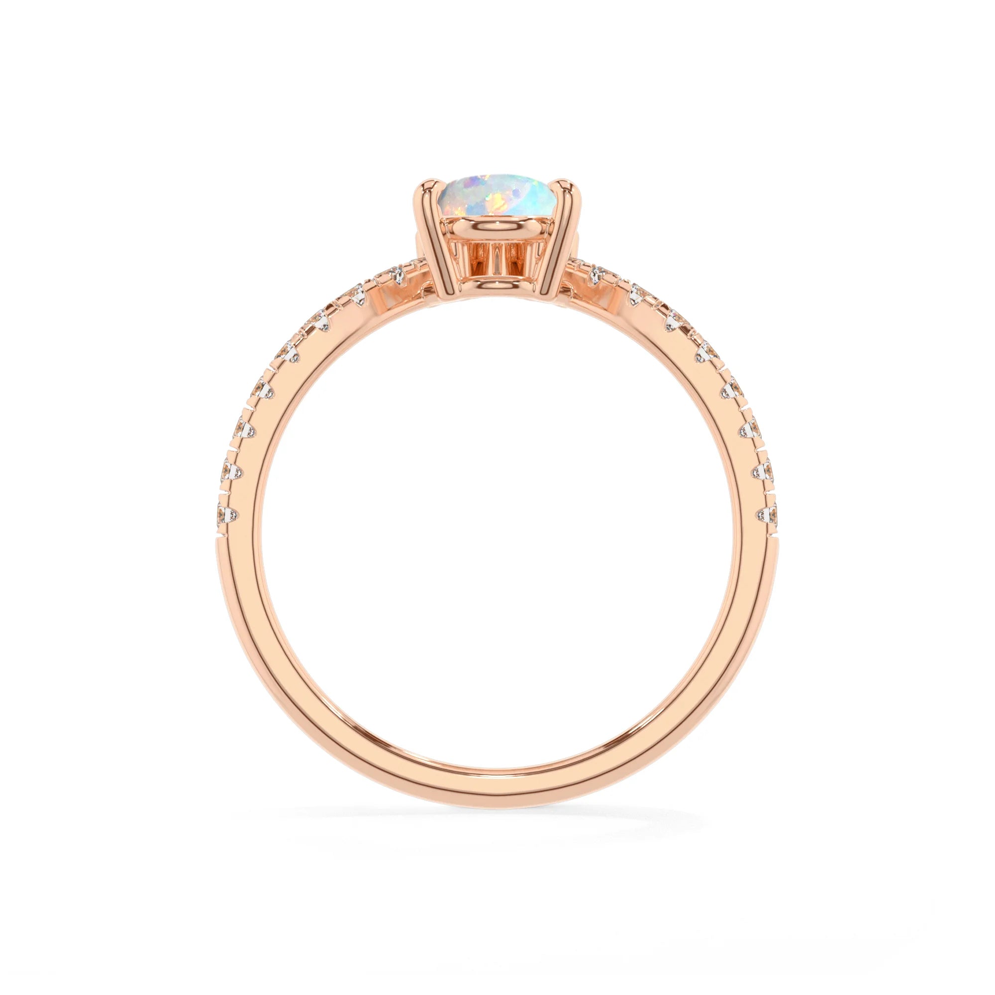 lab grown opal pear solitaire rings in rose gold