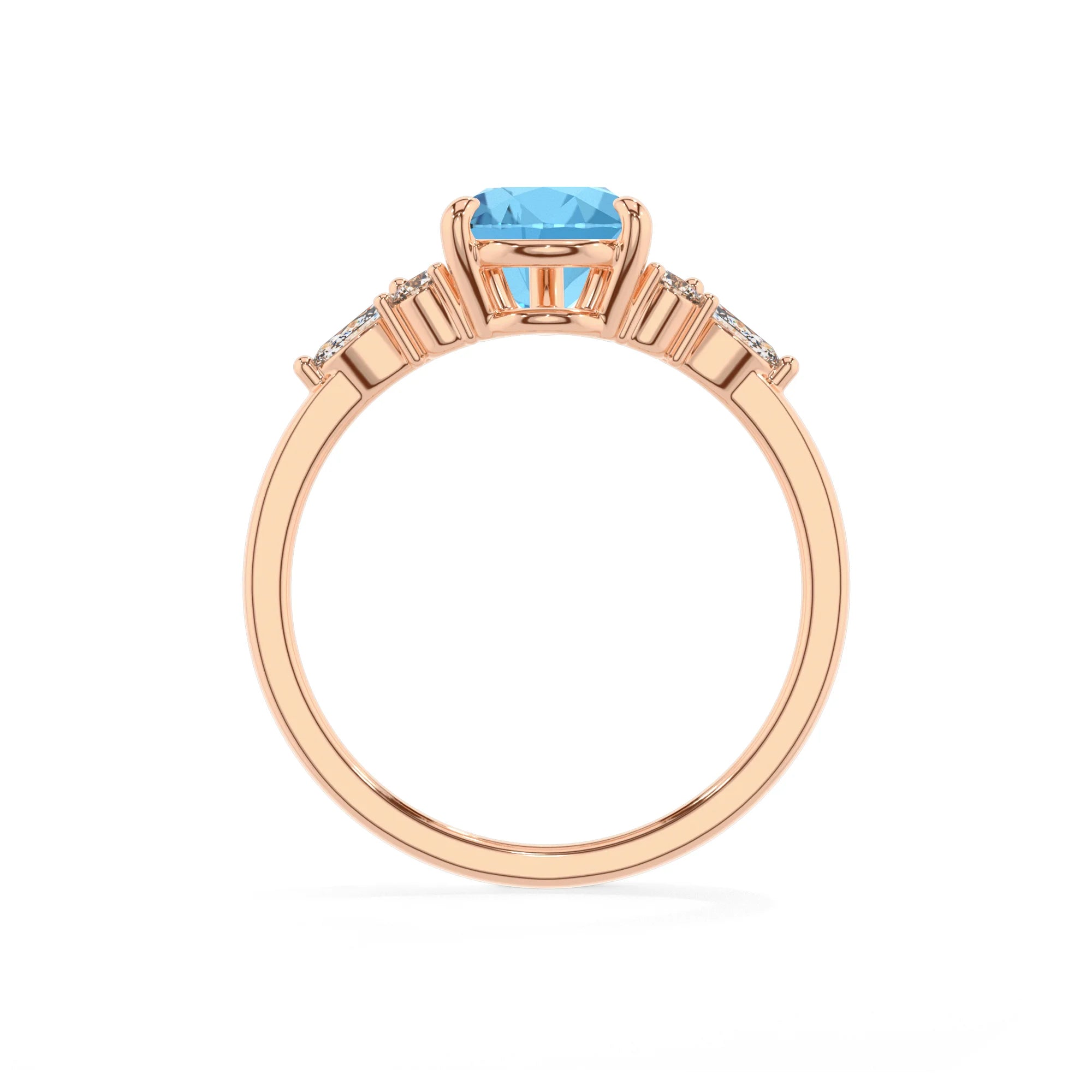 natural swiss-blue-topaz pear solitaire rings in rose gold