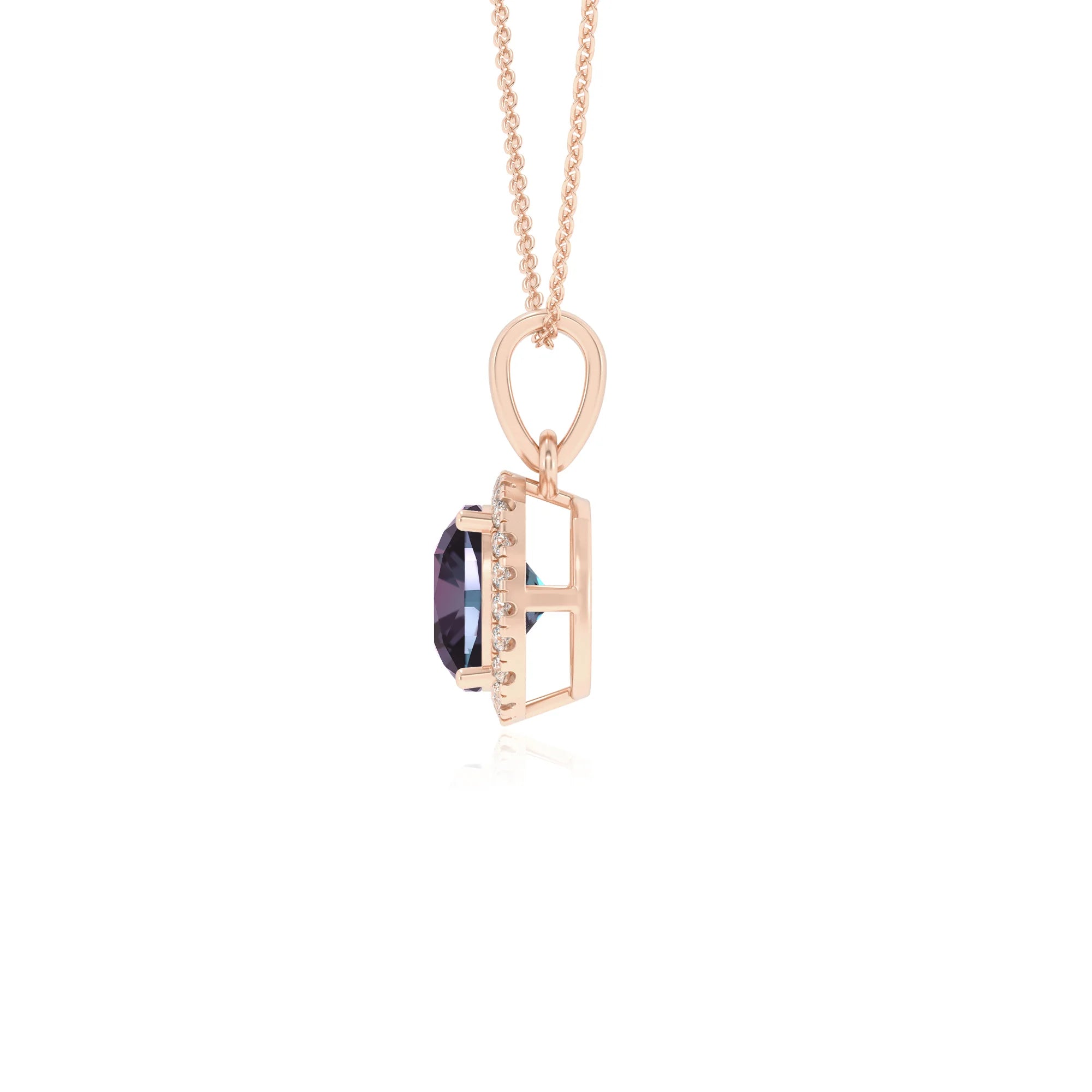 lab grown alexandrite cushion solitaire necklaces in rose gold