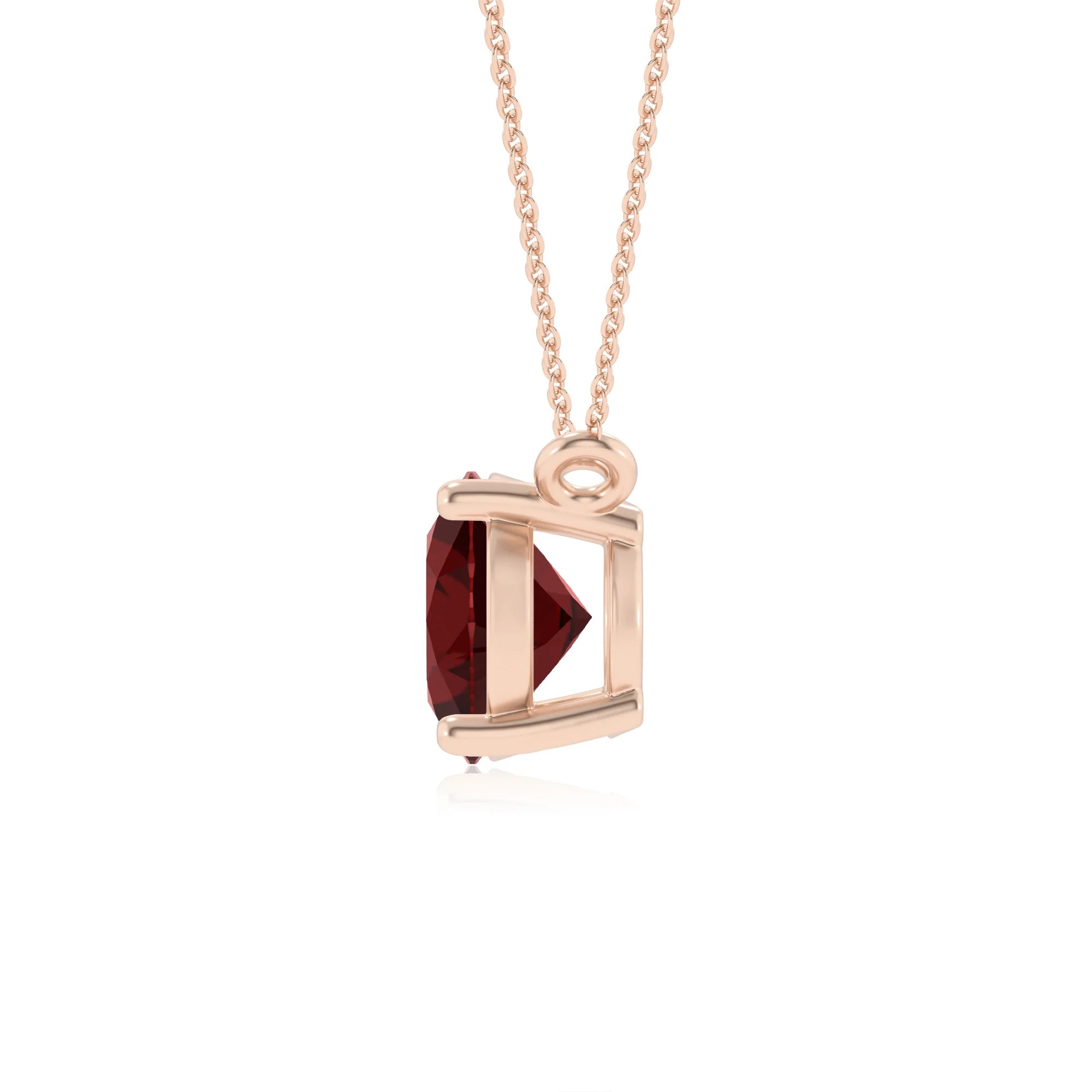 natural garnet oval solitaire necklaces in rose gold