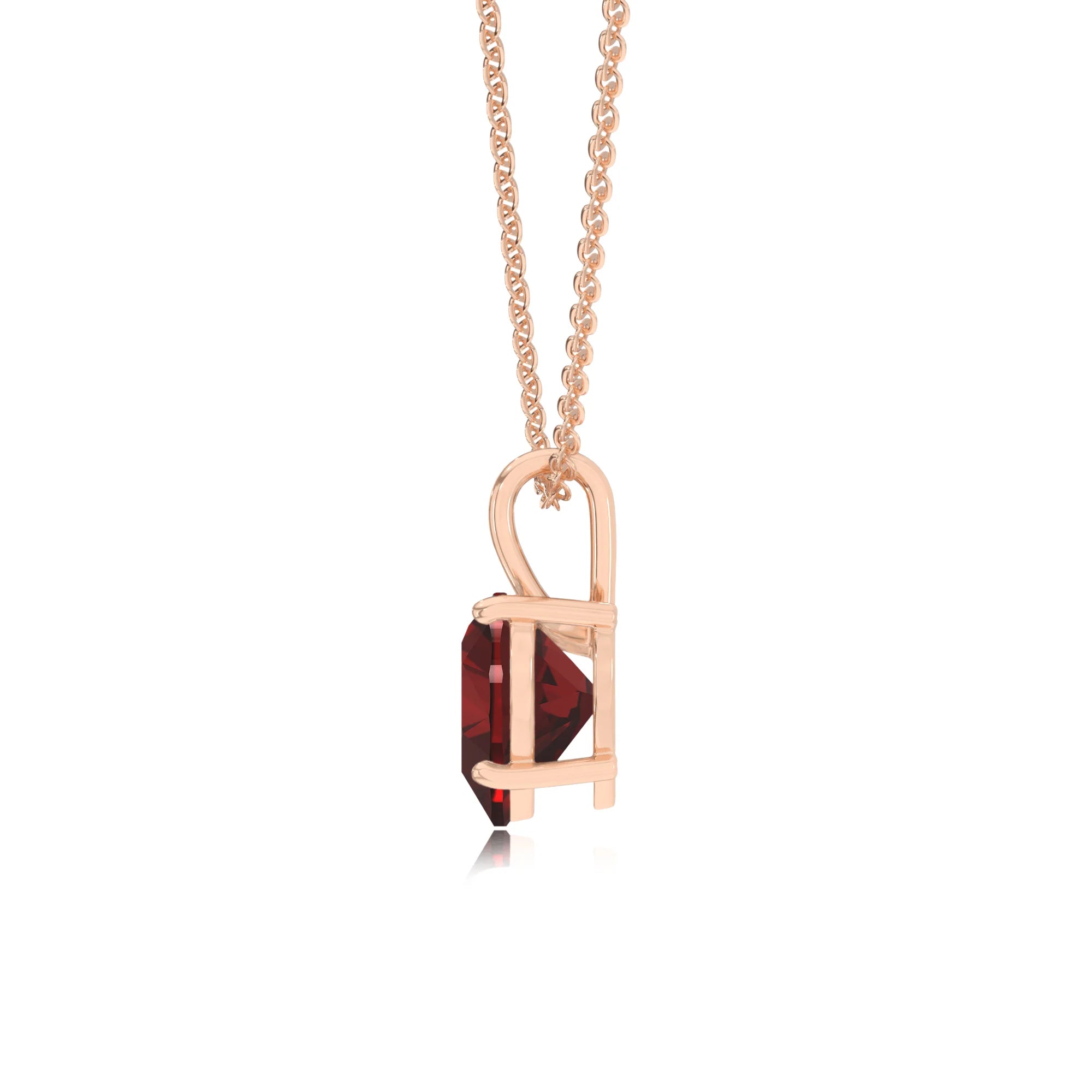 natural garnet heart solitaire necklaces in rose gold