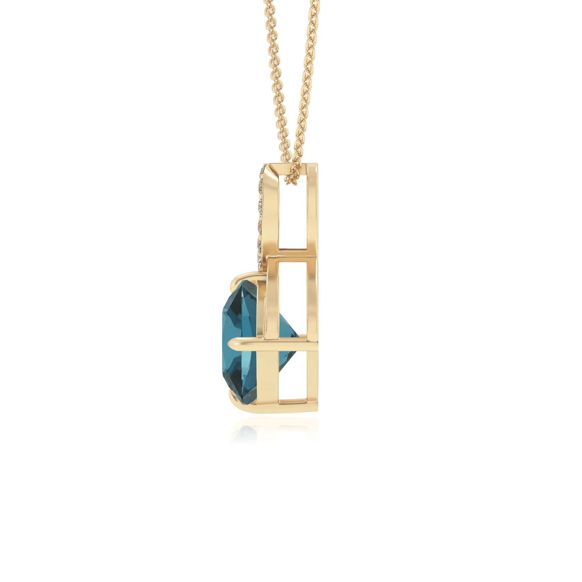 natural london-blue-topaz cushion infinity necklaces in yellow gold