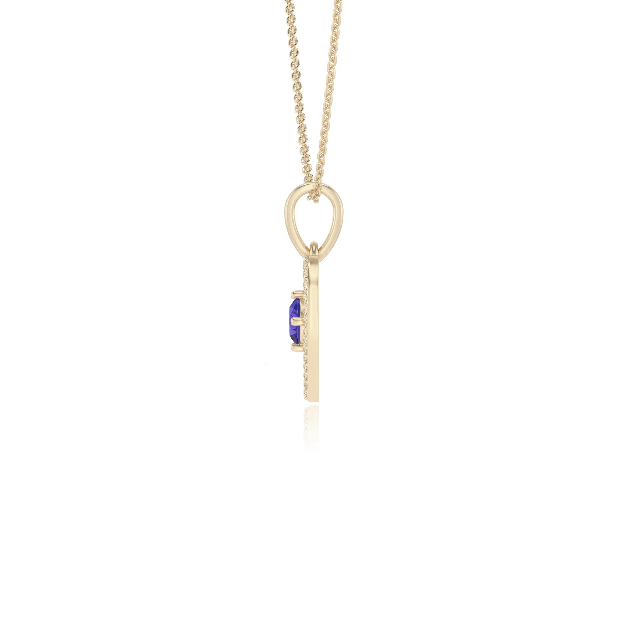 lab grown tanzanite round infinity necklaces in yellow gold