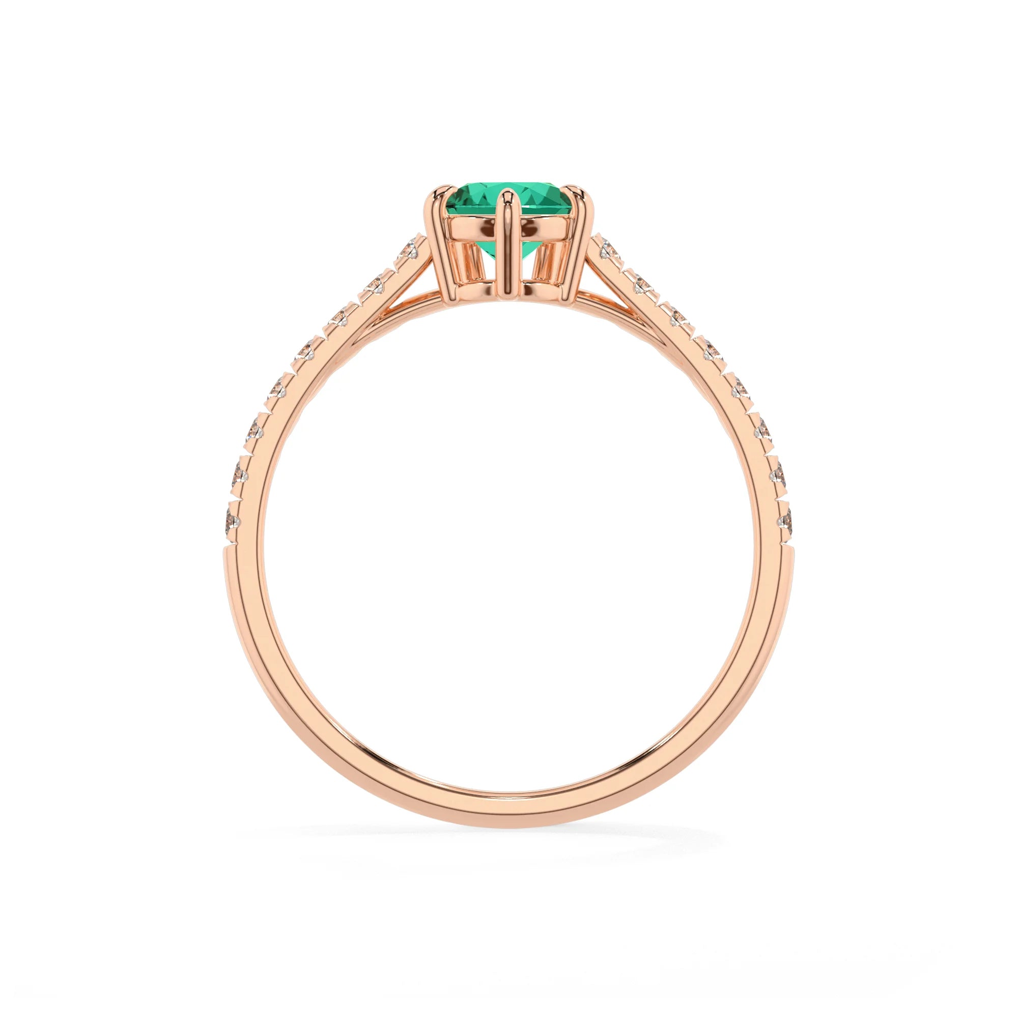 lab grown emerald pear half eternity solitaire engagement rings in rose gold