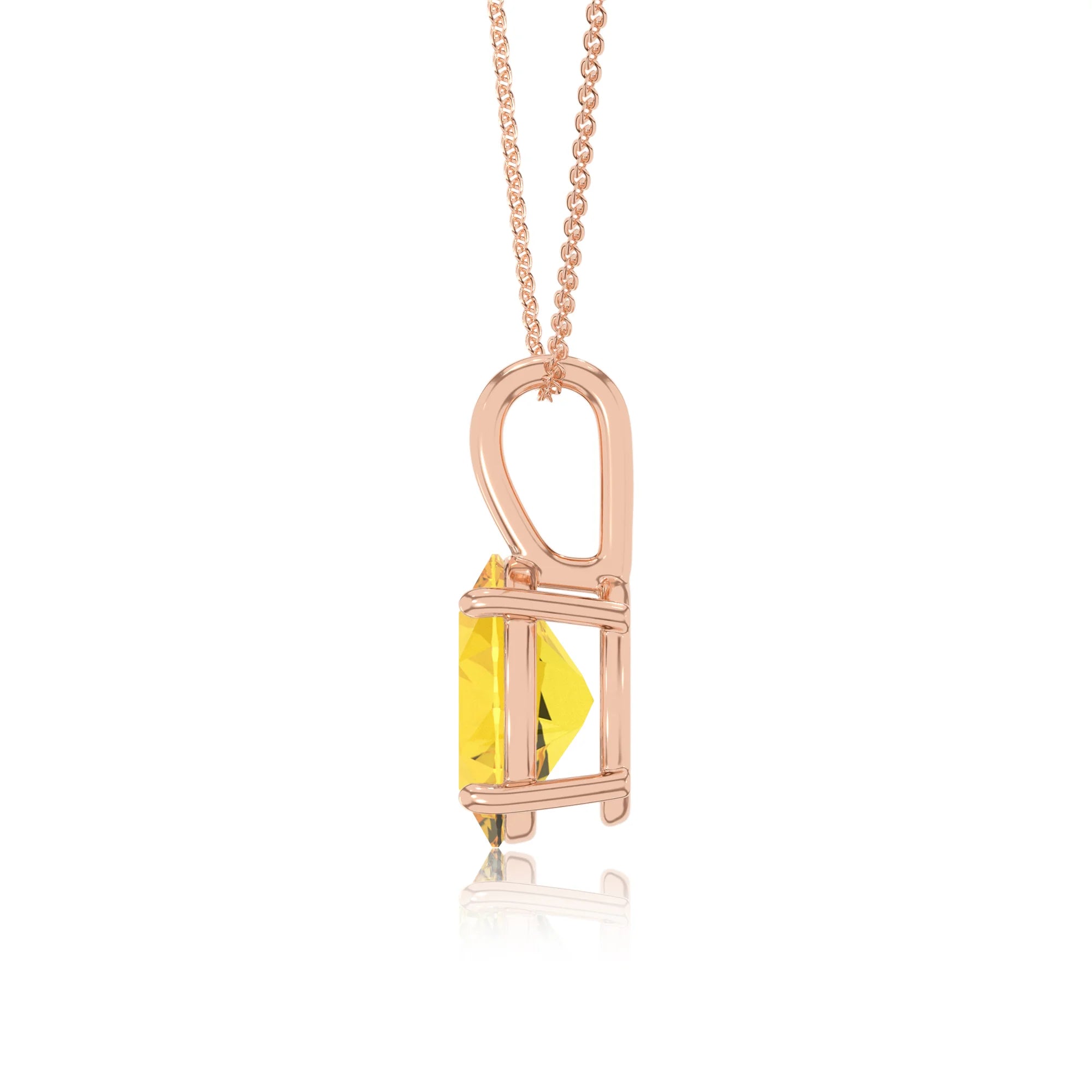 lab grown yellow-sapphire oval solitaire necklaces in rose gold