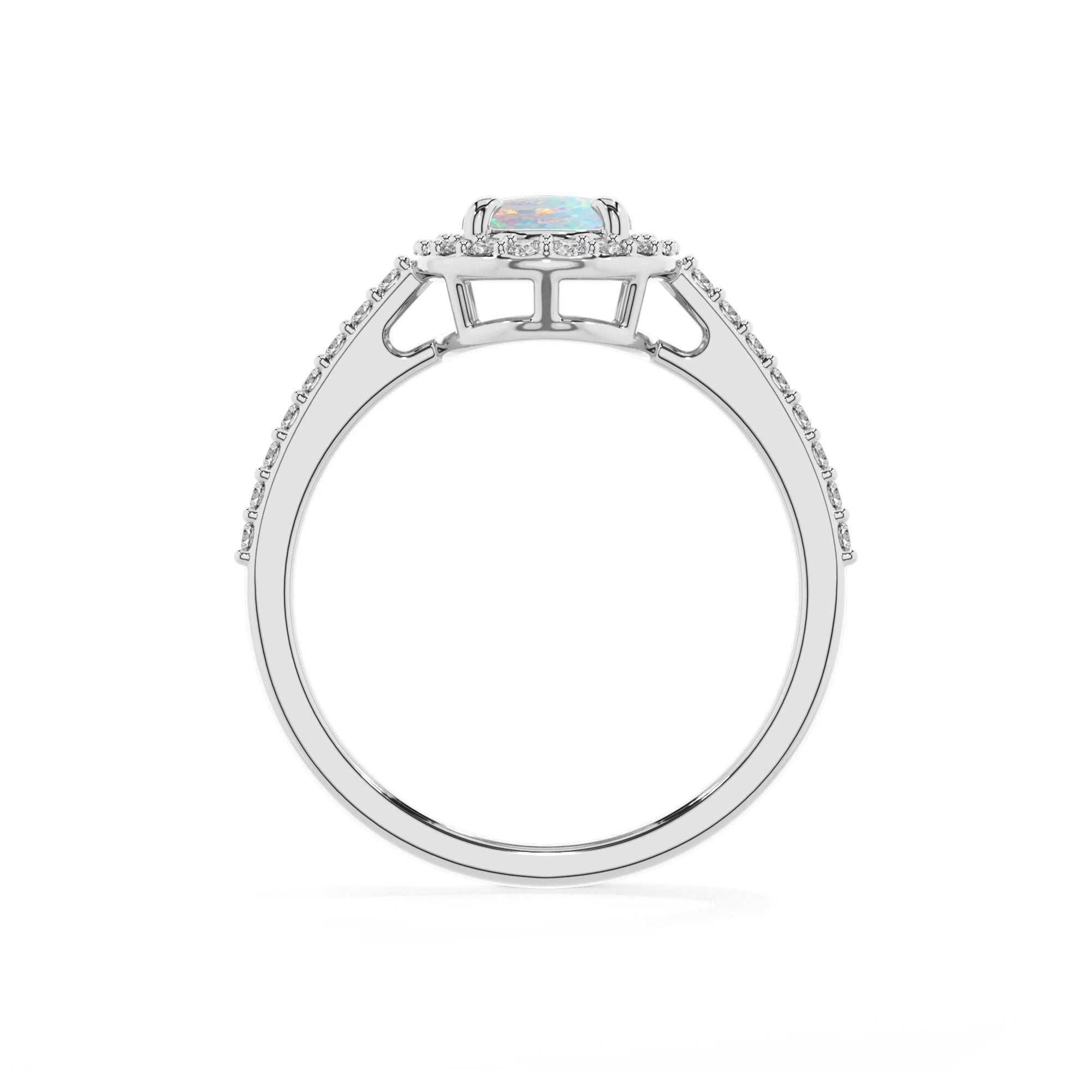 lab grown opal oval solitaire rings in white gold