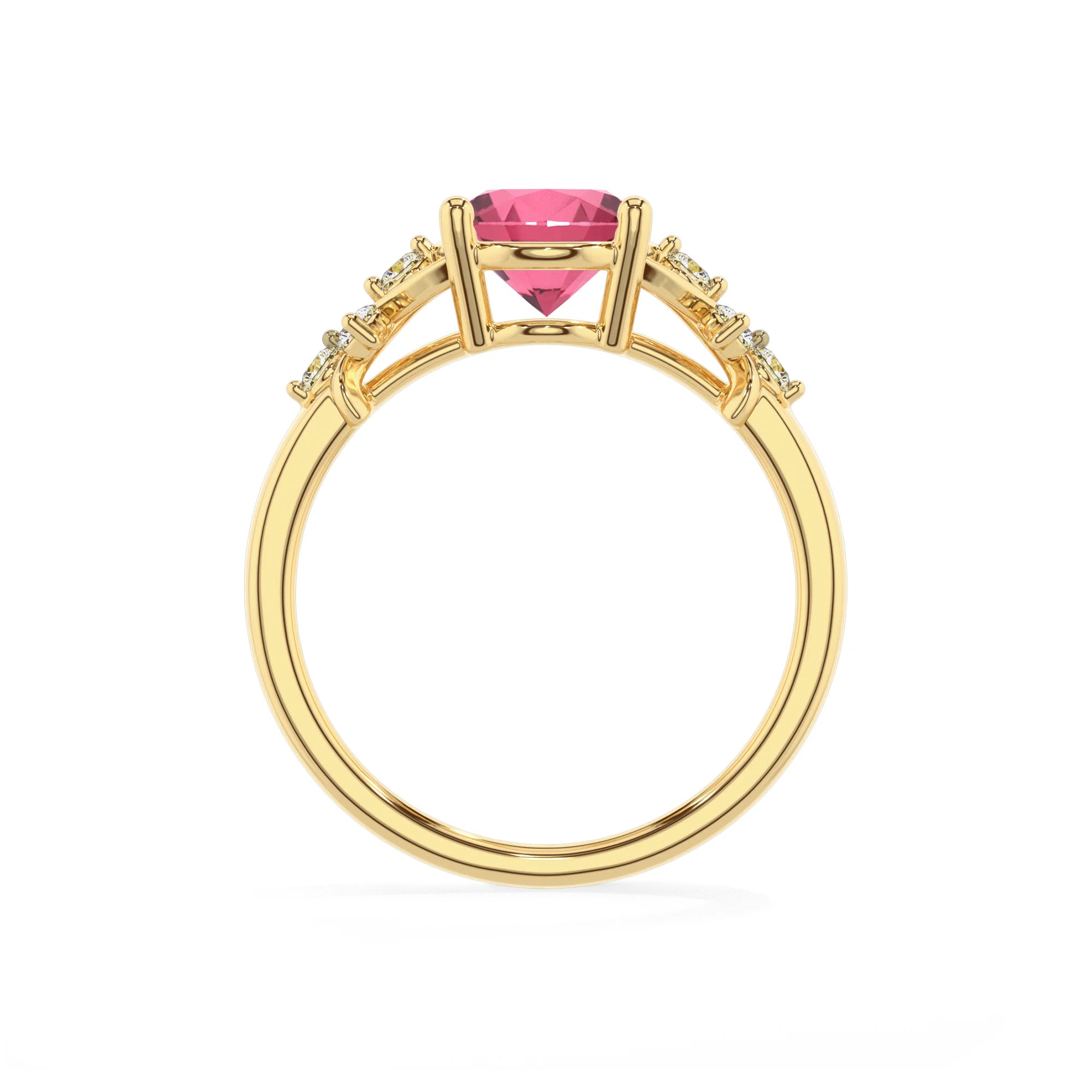 lab grown pink-tourmaline oval solitaire rings in yellow gold