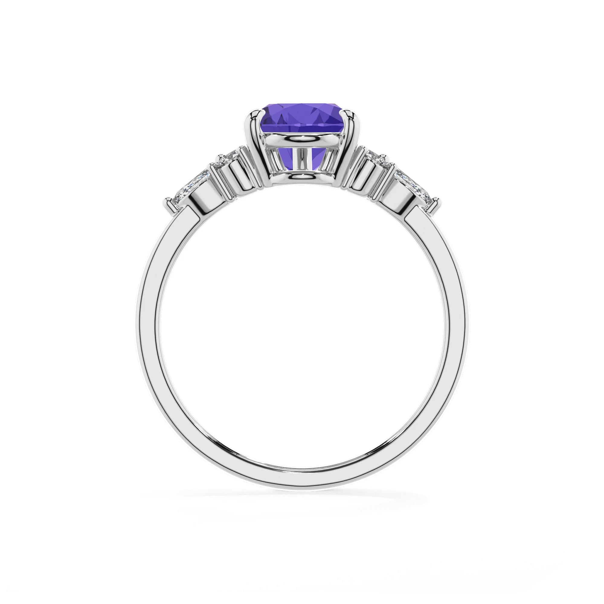 lab grown tanzanite pear solitaire rings in platinum