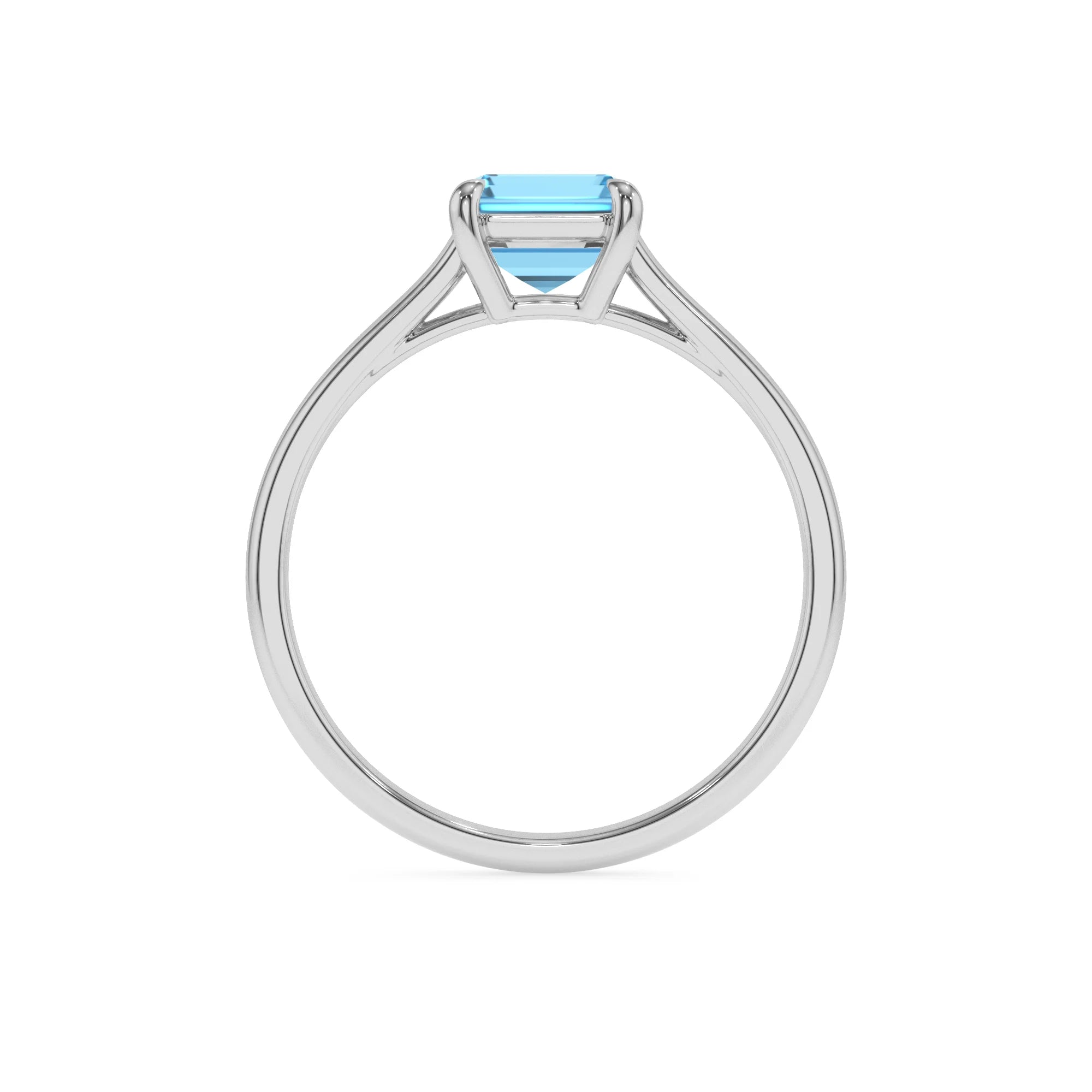 natural swiss-blue-topaz emerald cut solitaire rings in white gold