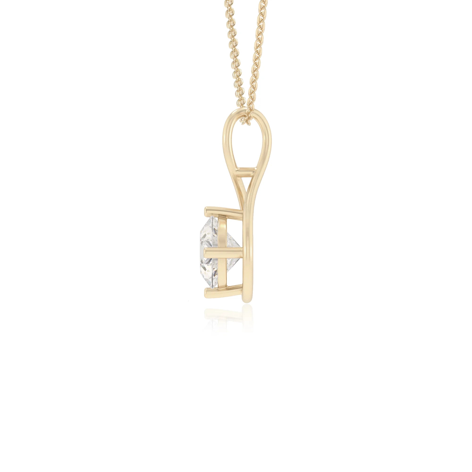 lab grown moissanite round solitaire necklaces in yellow gold