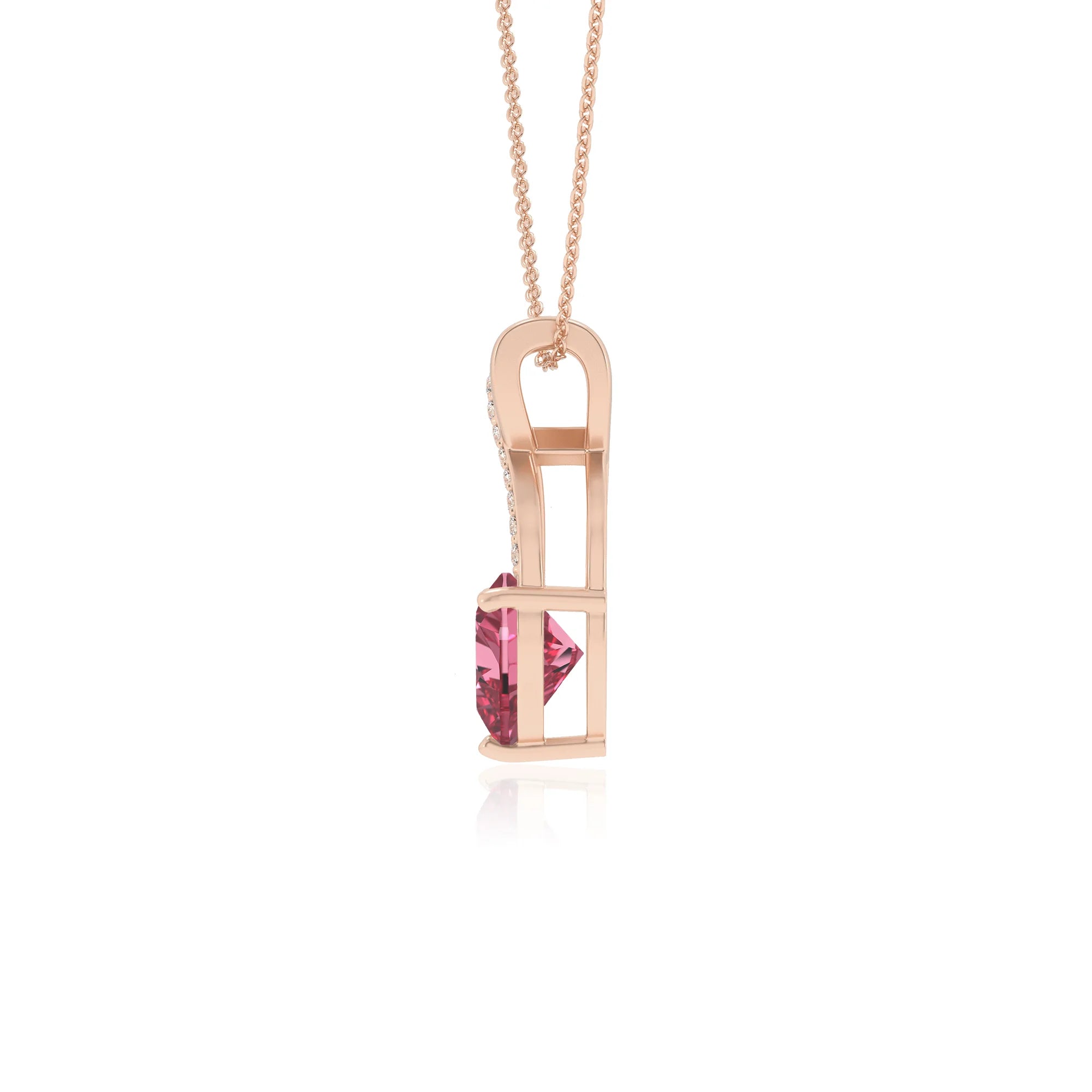 lab grown pink-tourmaline heart solitaire necklaces in rose gold