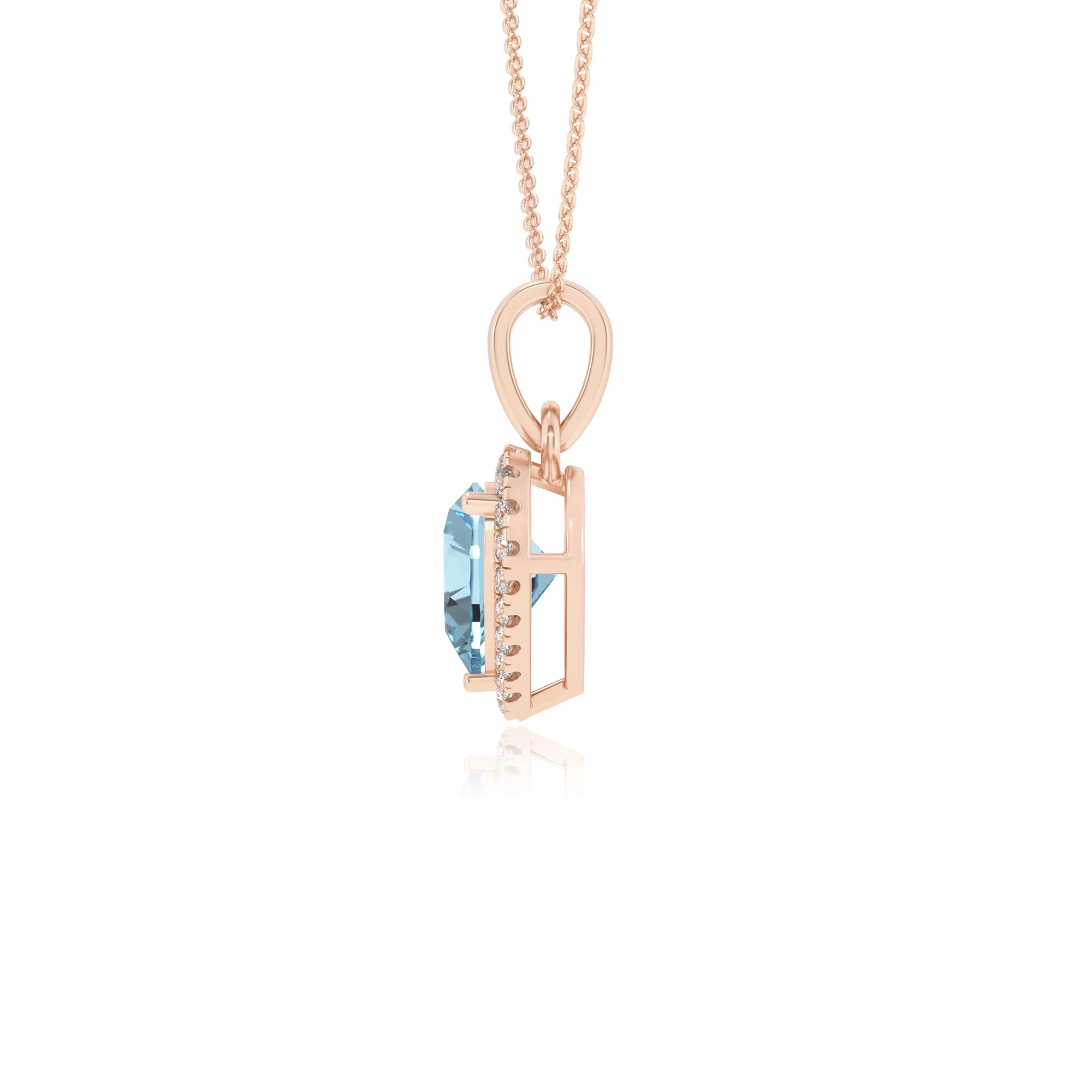 lab grown aquamarine heart solitaire necklaces in rose gold