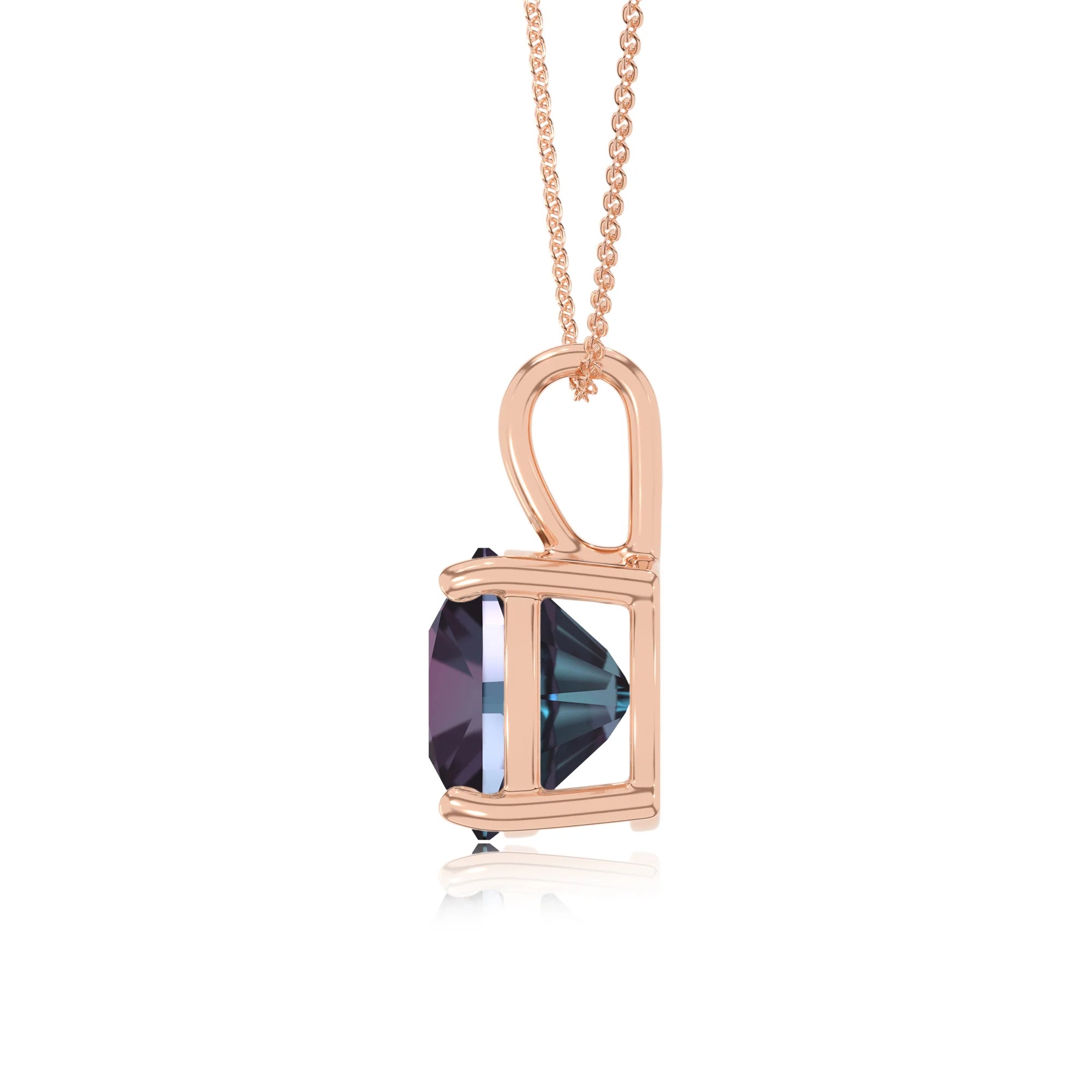 lab grown alexandrite cushion solitaire necklaces in rose gold