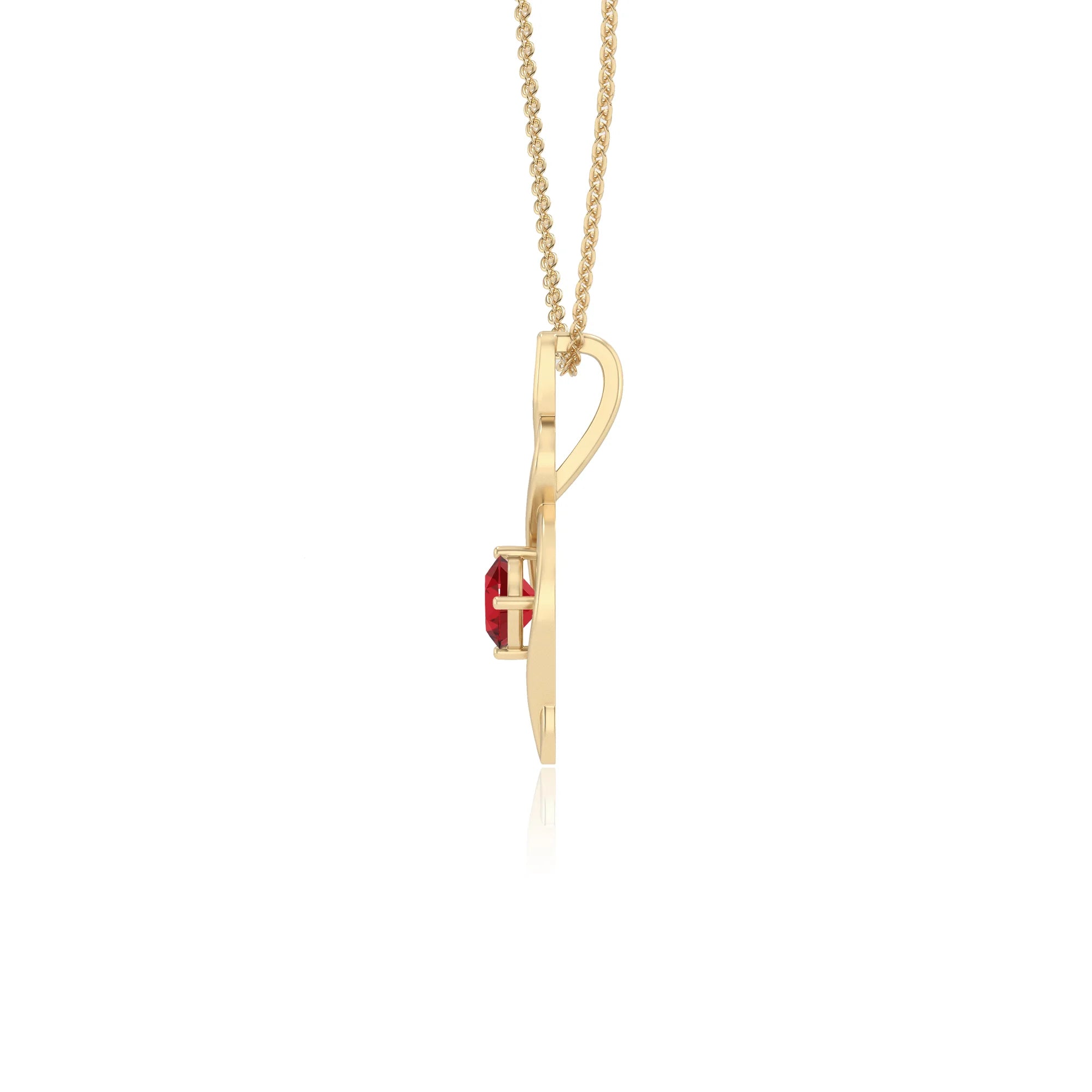 lab grown ruby round solitaire necklaces in yellow gold
