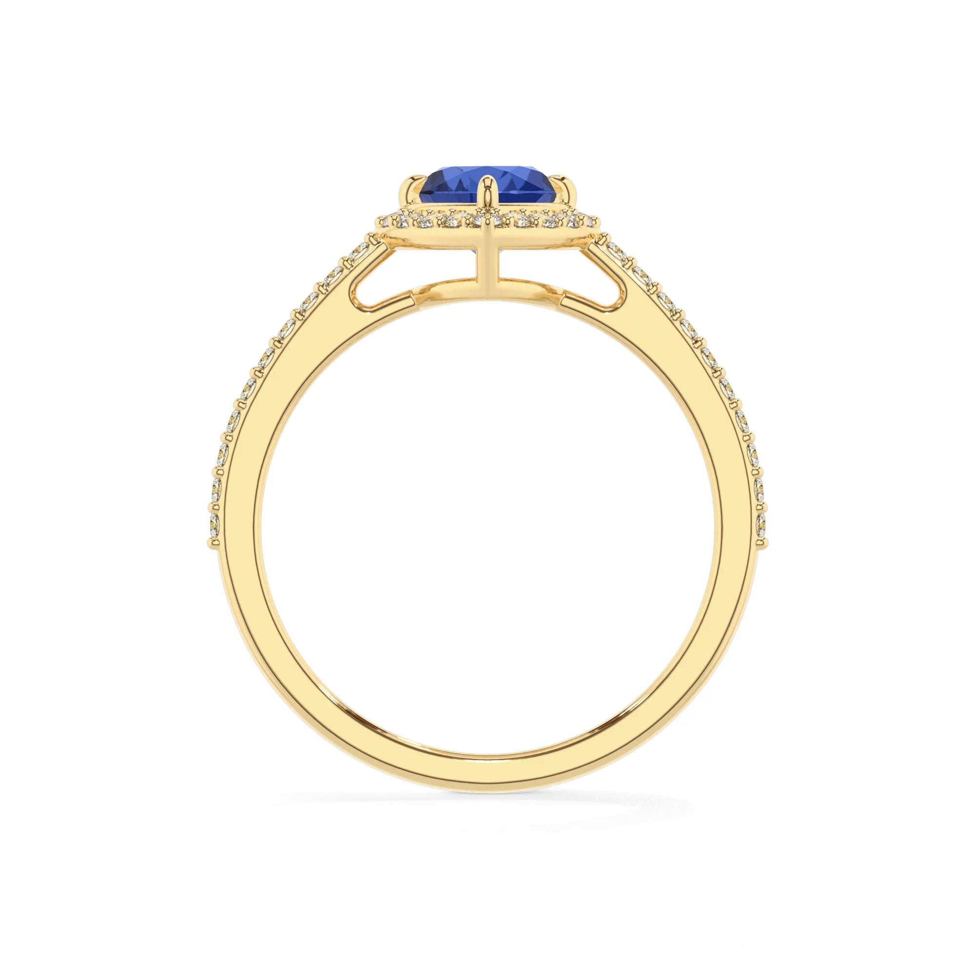 lab grown blue-sapphire heart solitaire rings in yellow gold