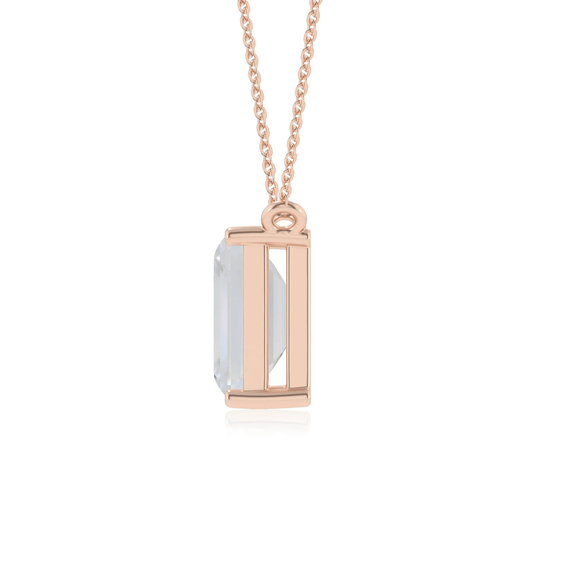 natural rainbow-moonstone emerald cut solitaire necklaces in rose gold