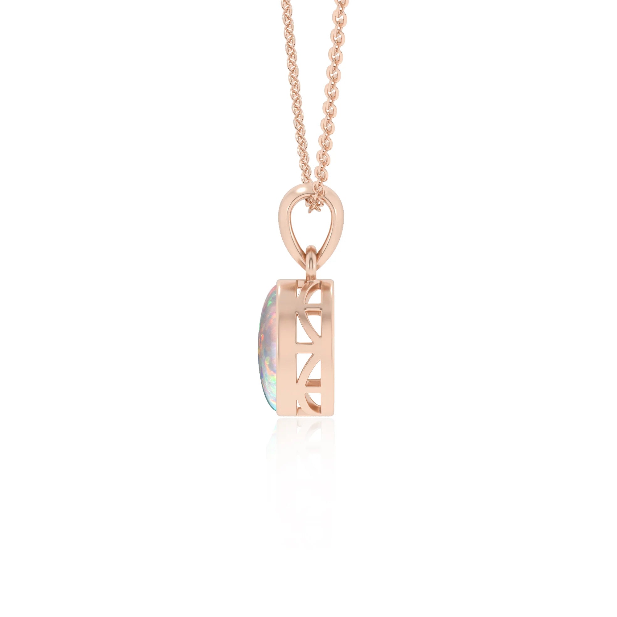 lab grown opal oval solitaire necklaces in rose gold
