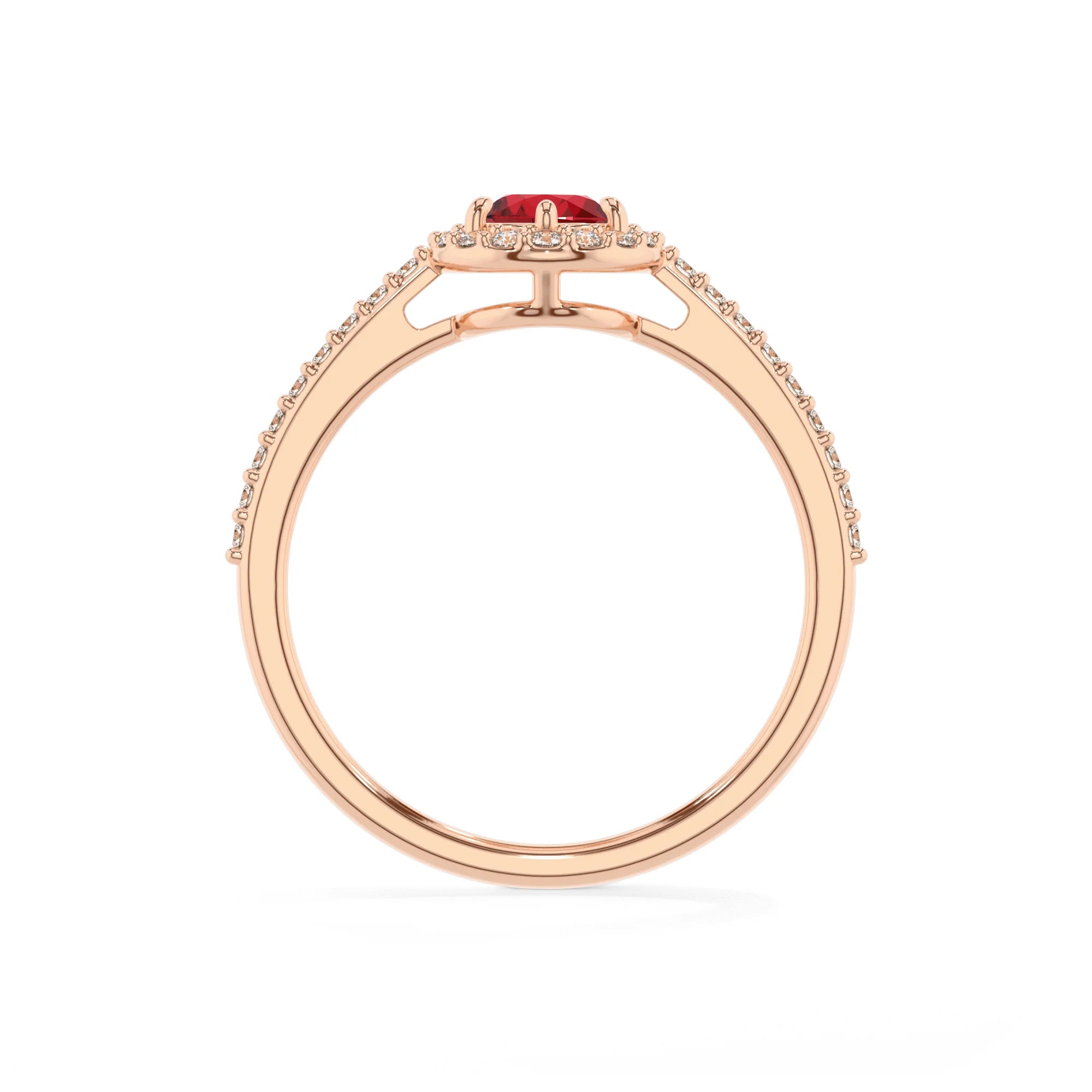 lab grown ruby pear solitaire rings in rose gold