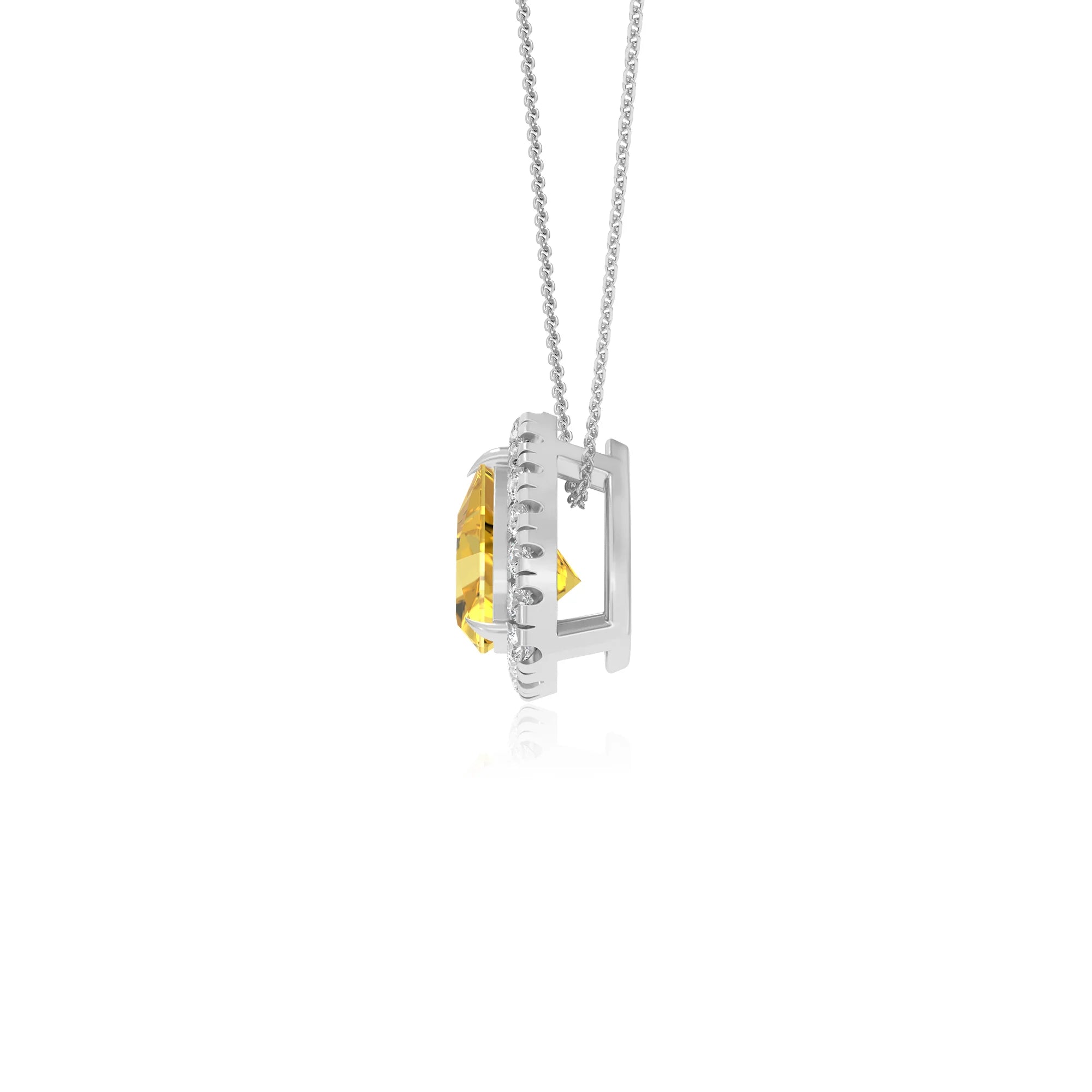 lab grown yellow sapphire trillion solitaire necklaces in white gold