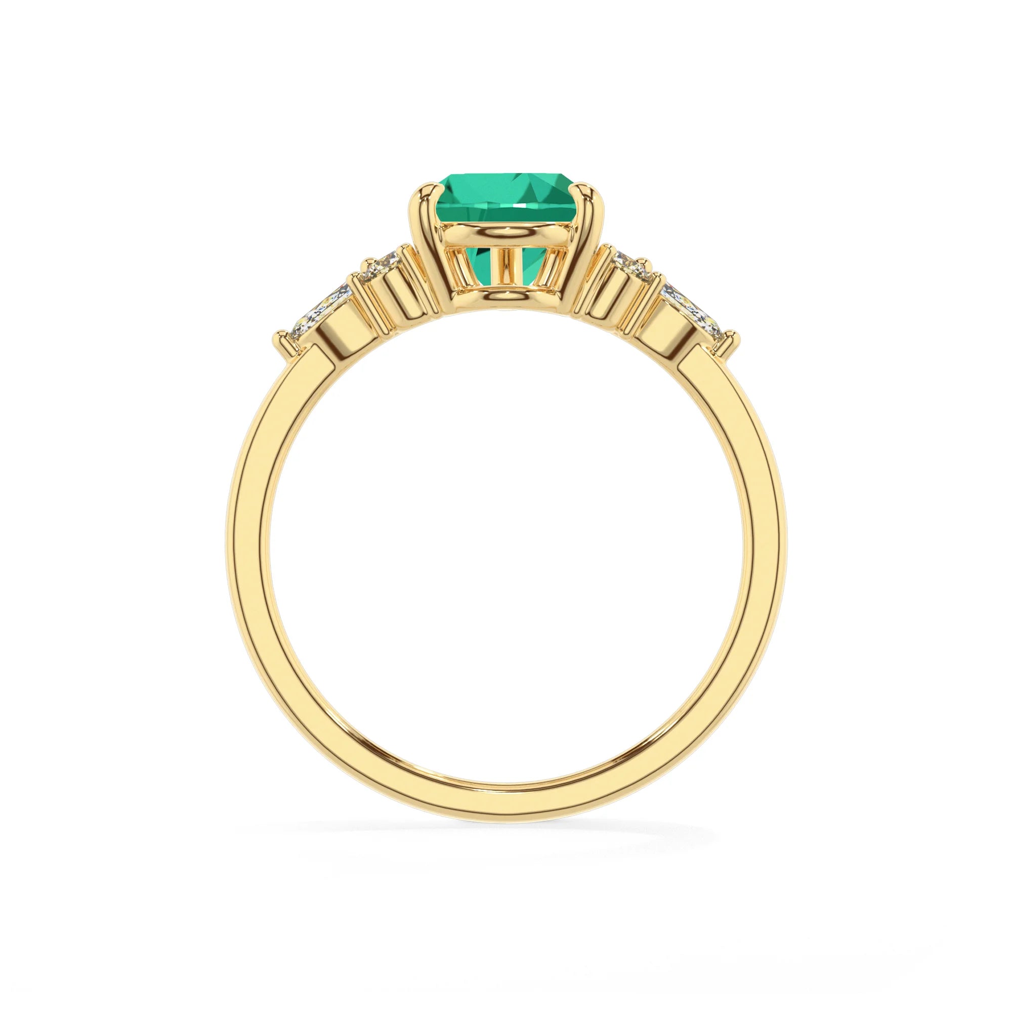lab grown emerald pear solitaire rings in yellow gold