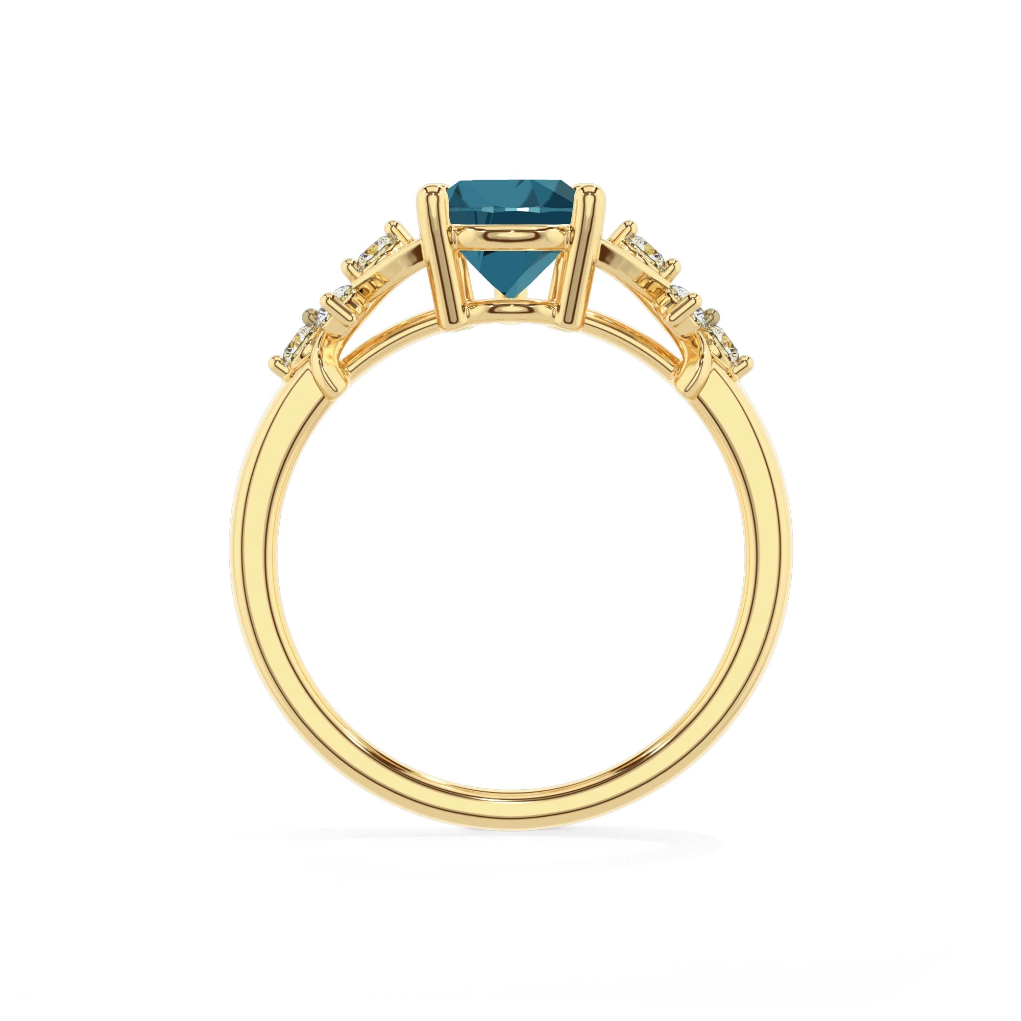 natural london-blue-topaz pear solitaire rings in yellow gold