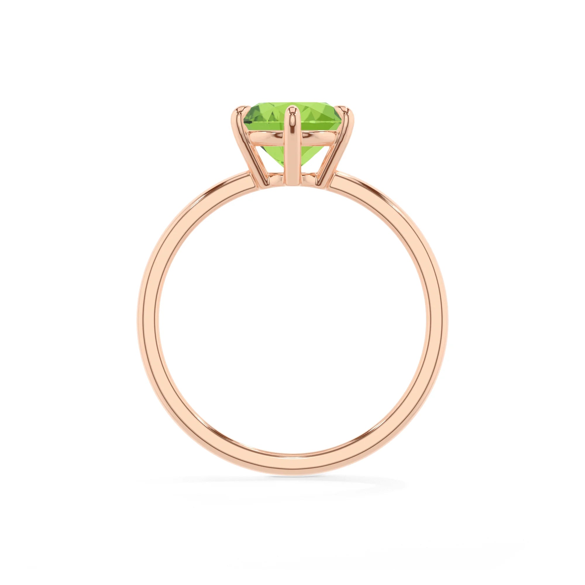 natural peridot round solitaire rings in rose gold