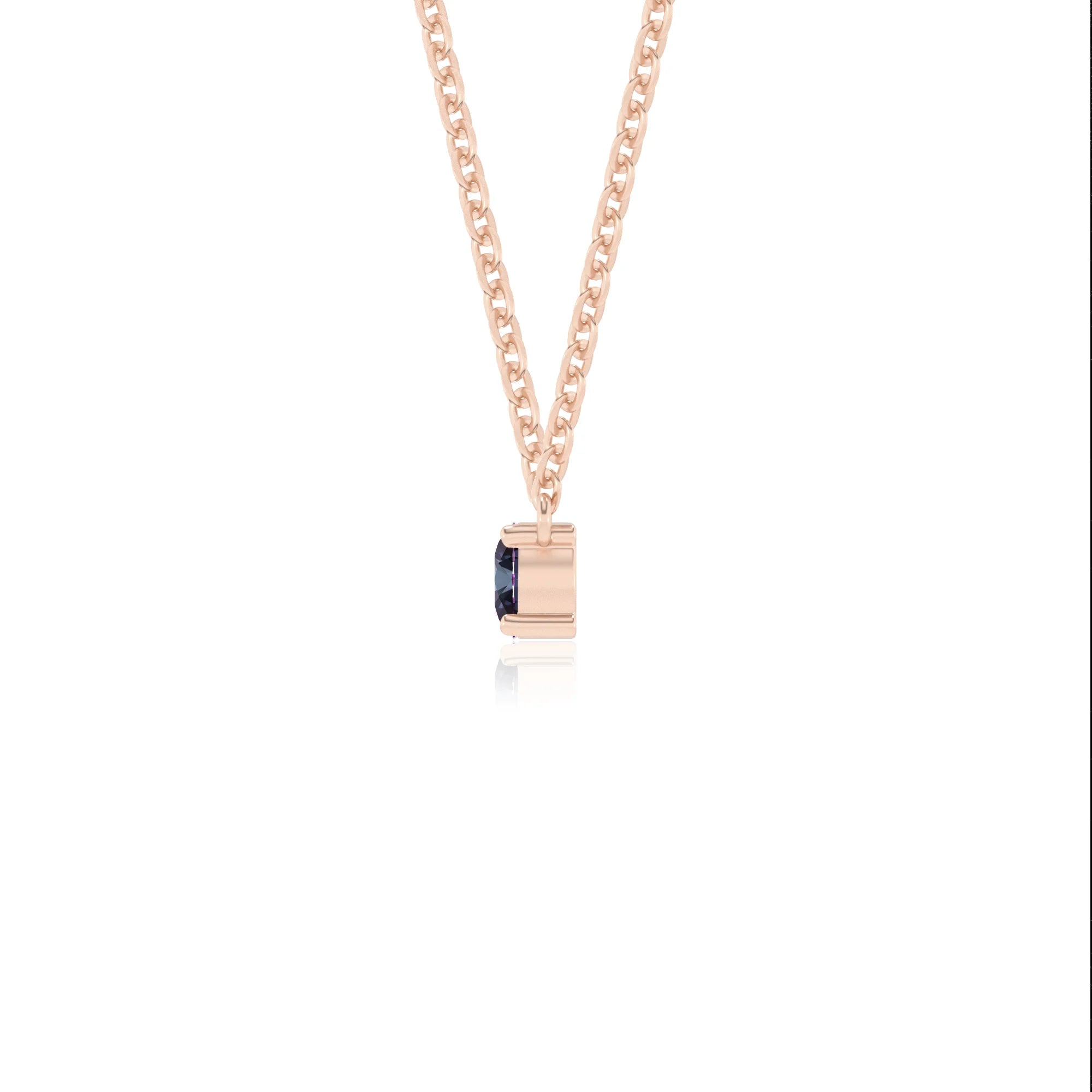 lab grown alexandrite round bar v-bale necklaces in rose gold