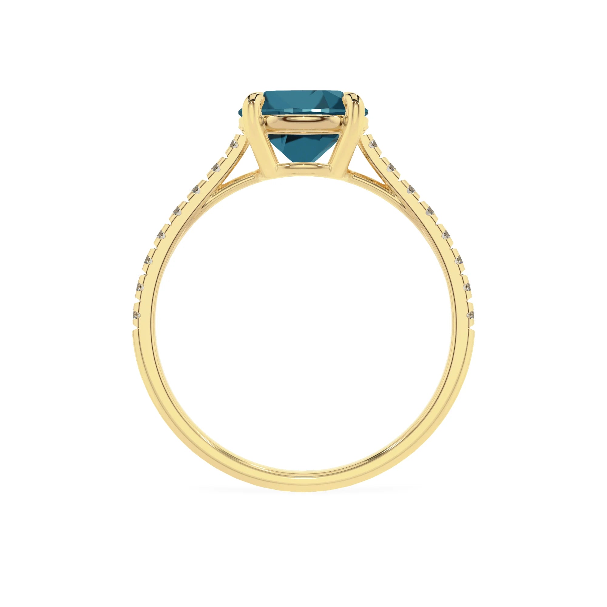 natural london-blue-topaz round half eternity solitaire engagement rings in yellow gold